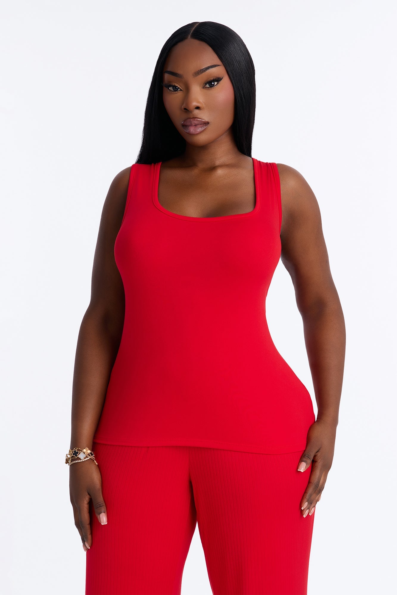 Always Comfy Ribbed Tank PJ Pant Set - Red image 2