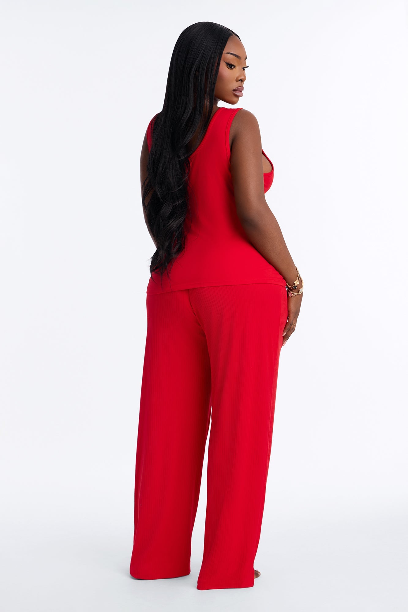 Always Comfy Ribbed Tank PJ Pant Set - Red image 3