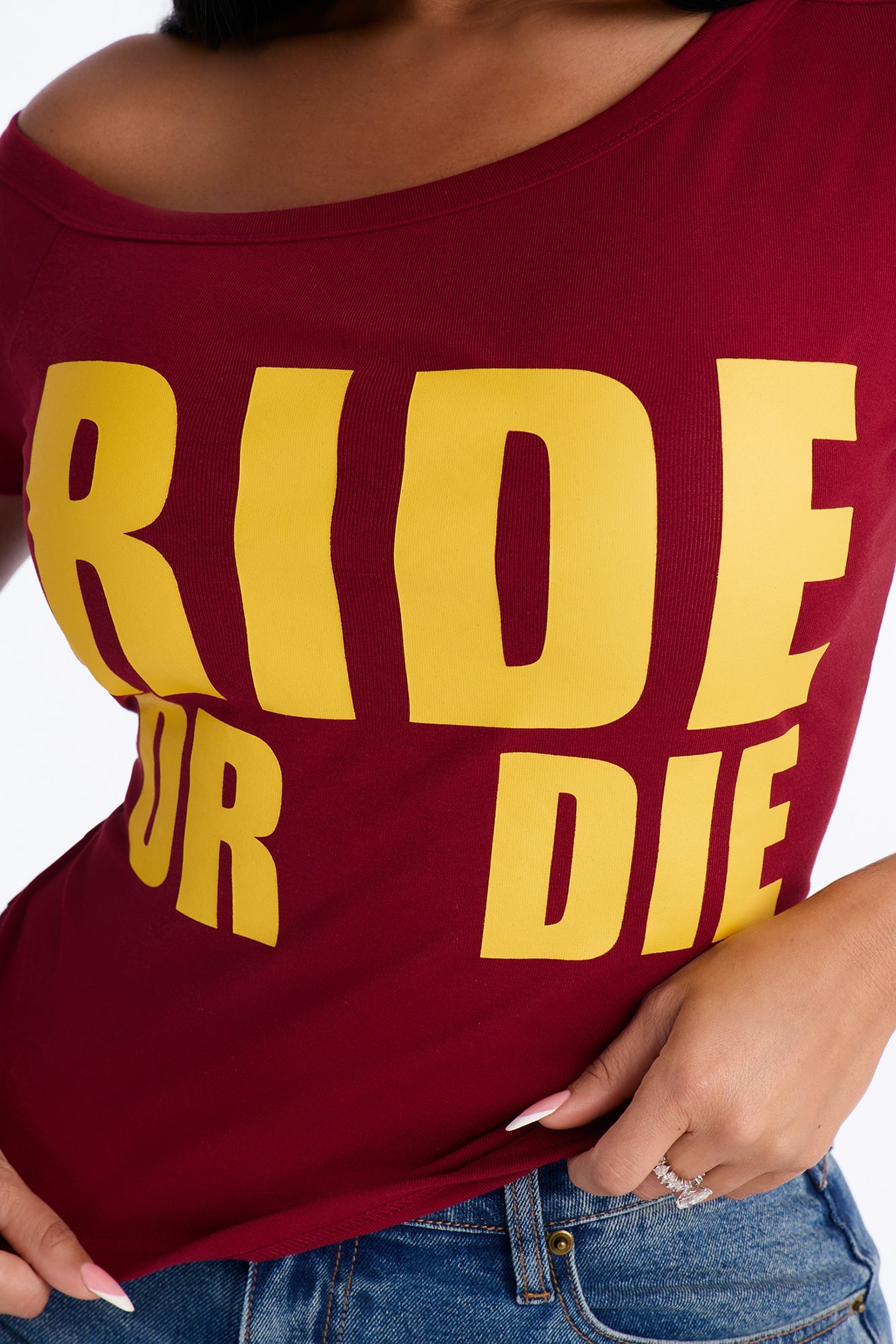 Ride Or Die Off Shoulder Top - Burgundy image 7