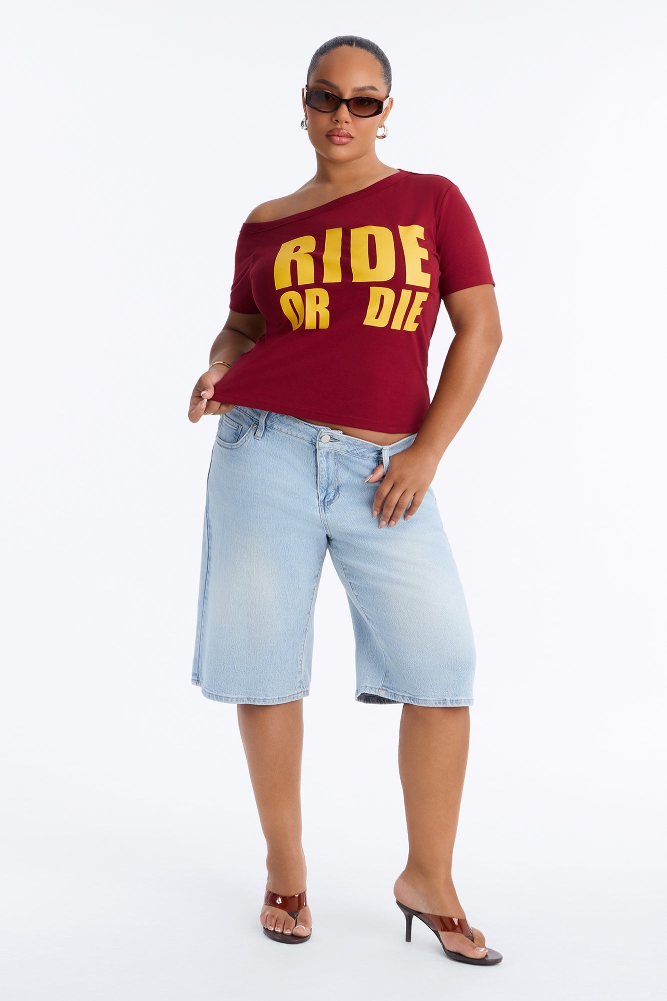 Ride Or Die Off Shoulder Top - Burgundy image 2