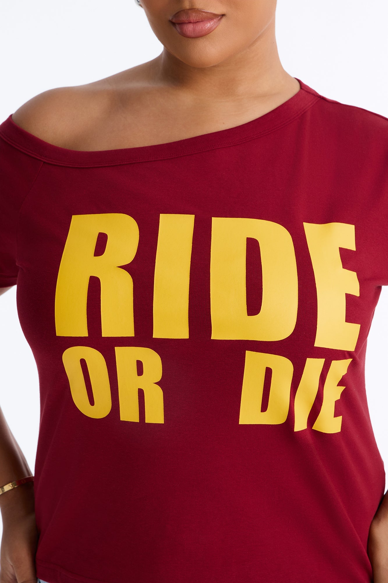 Ride Or Die Off Shoulder Top - Burgundy image 3