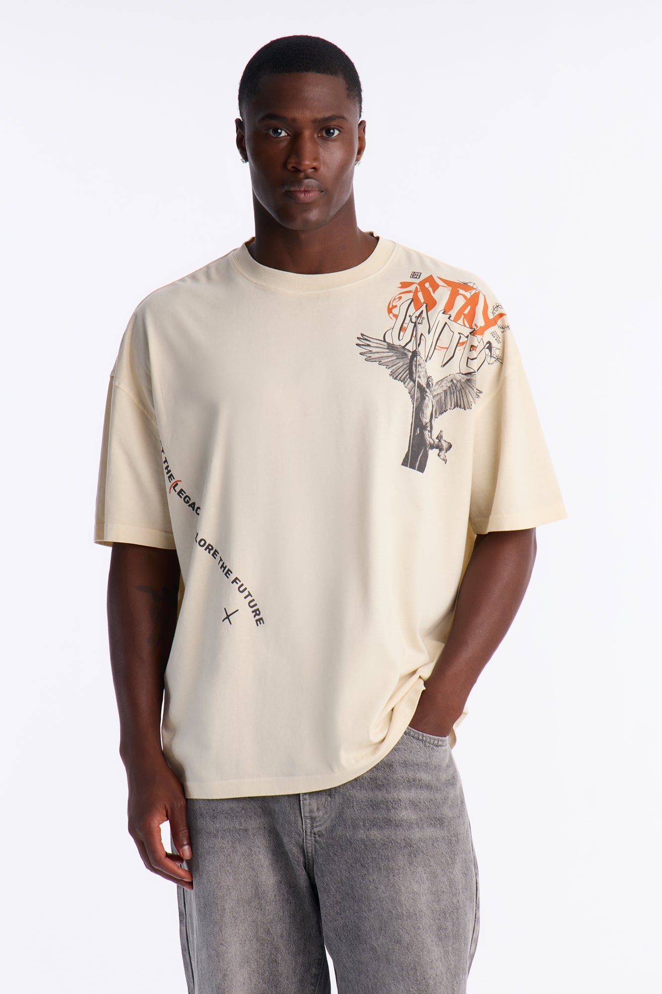 Stay United Oversized Short Sleeve Tee - Cream image 6