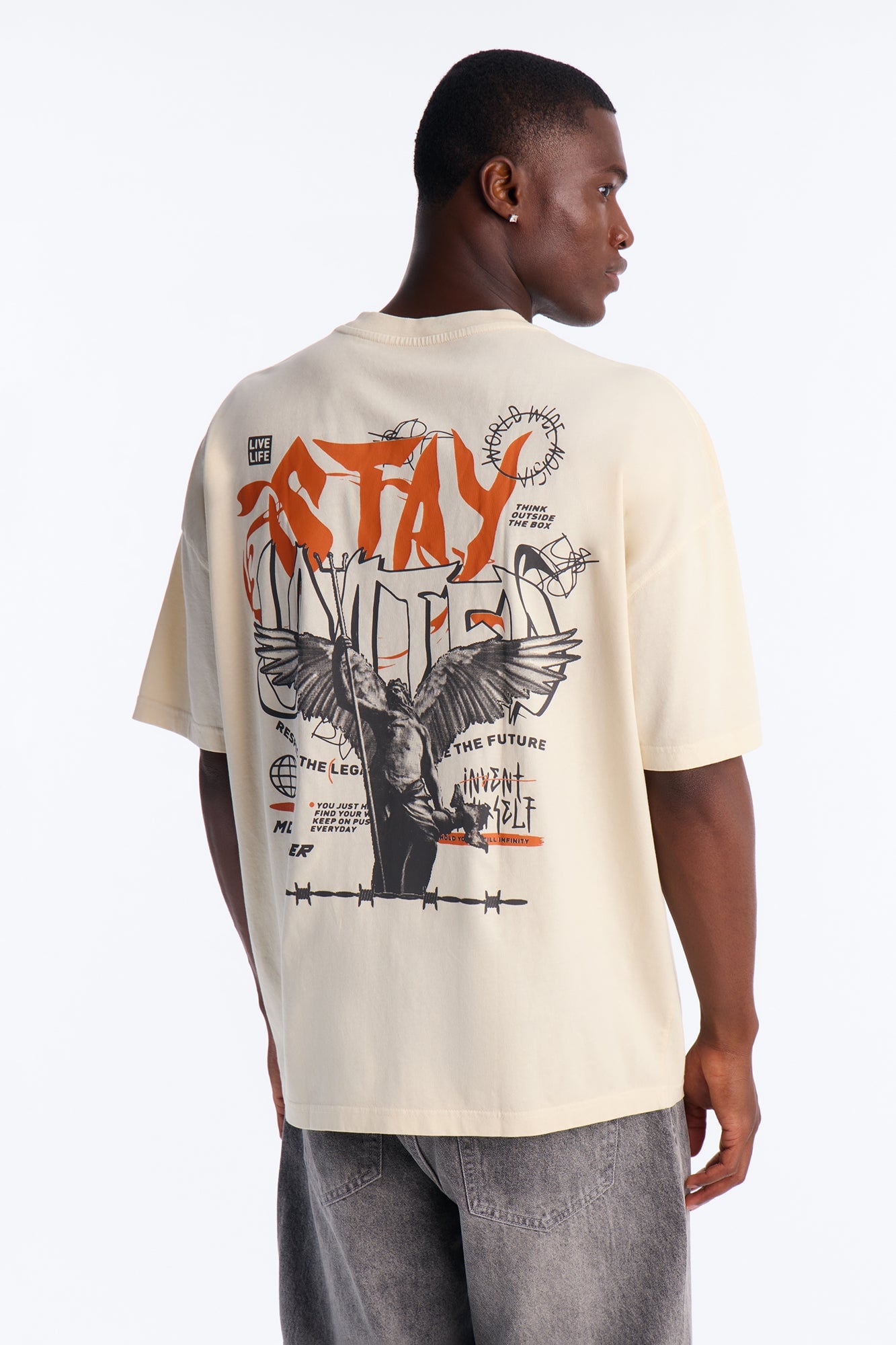 Stay United Oversized Short Sleeve Tee - Cream image 5