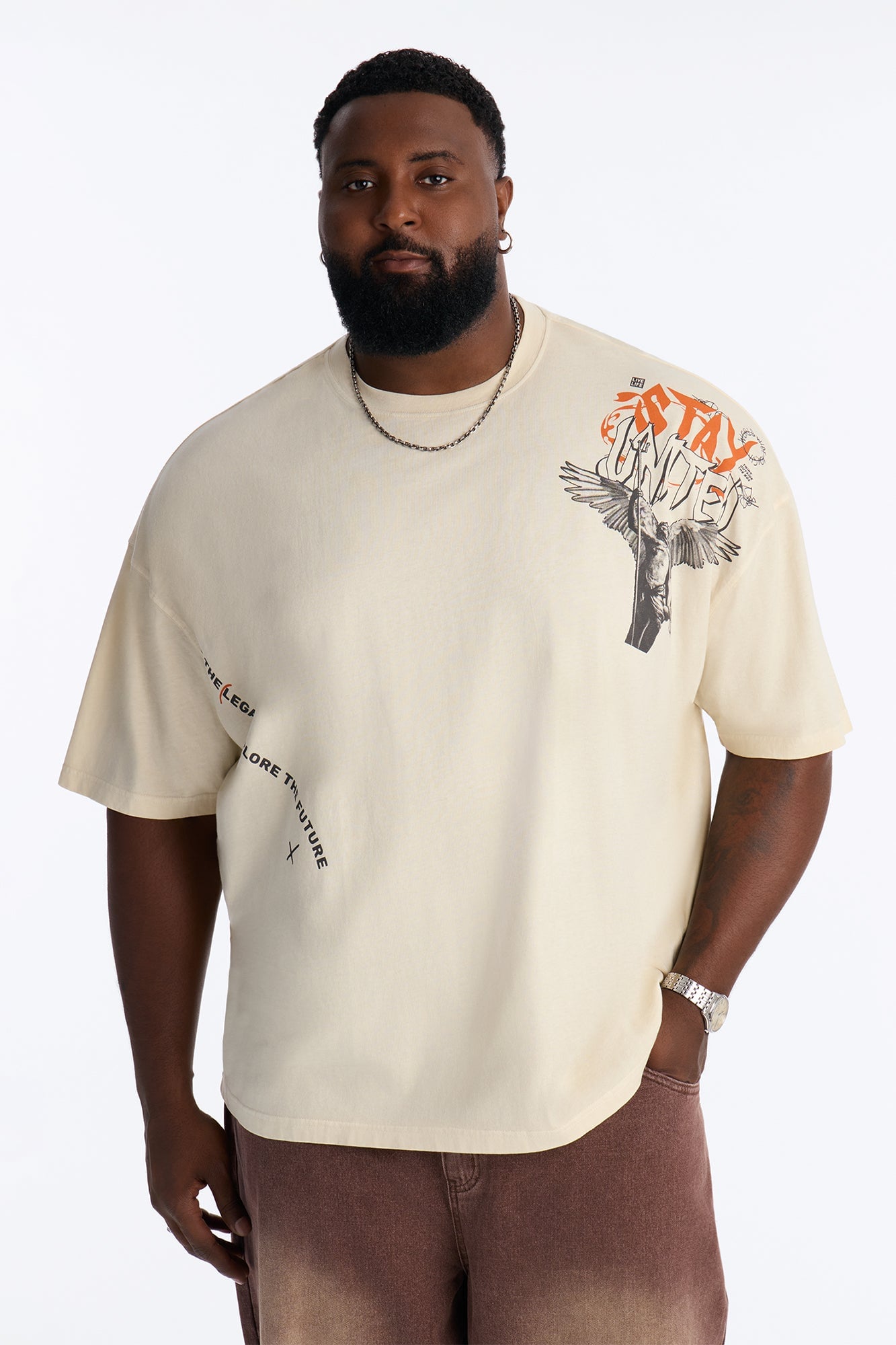 Stay United Oversized Short Sleeve Tee - Cream image 1