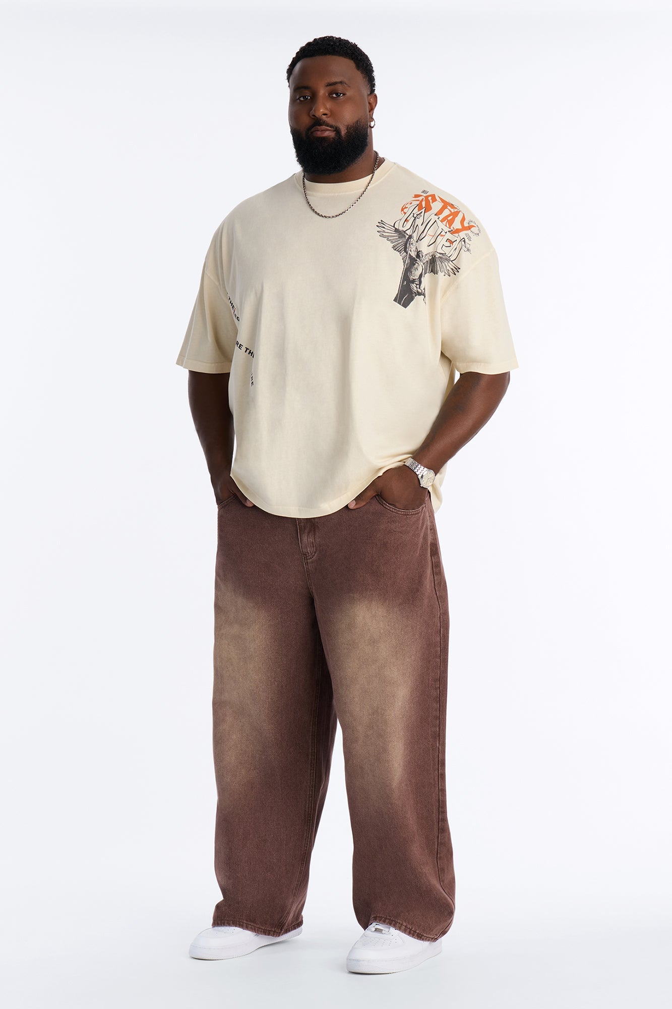 Stay United Oversized Short Sleeve Tee - Cream image 2