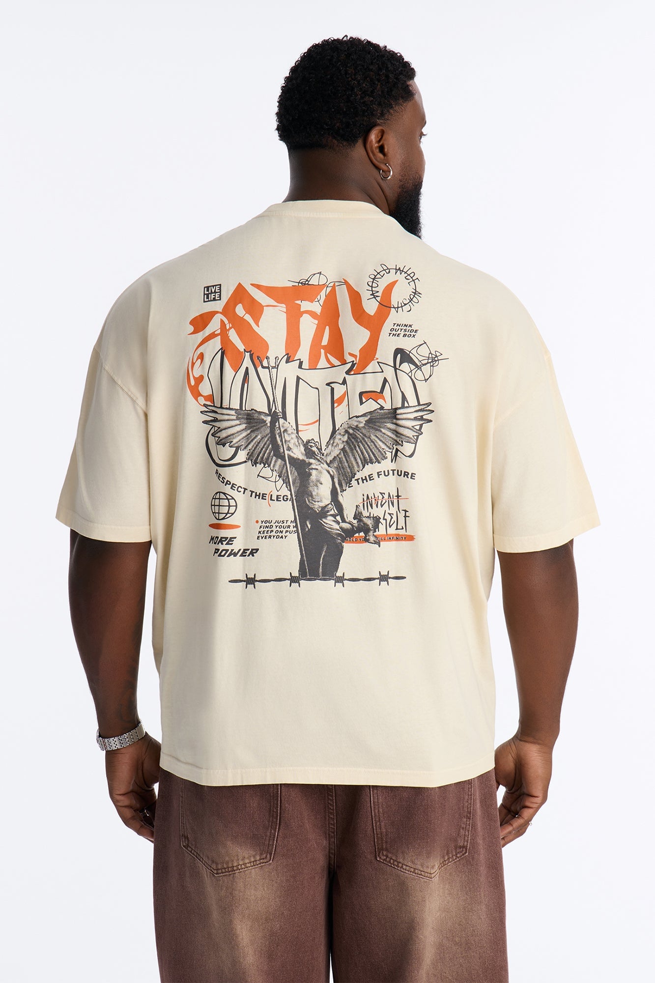 Stay United Oversized Short Sleeve Tee - Cream image 4