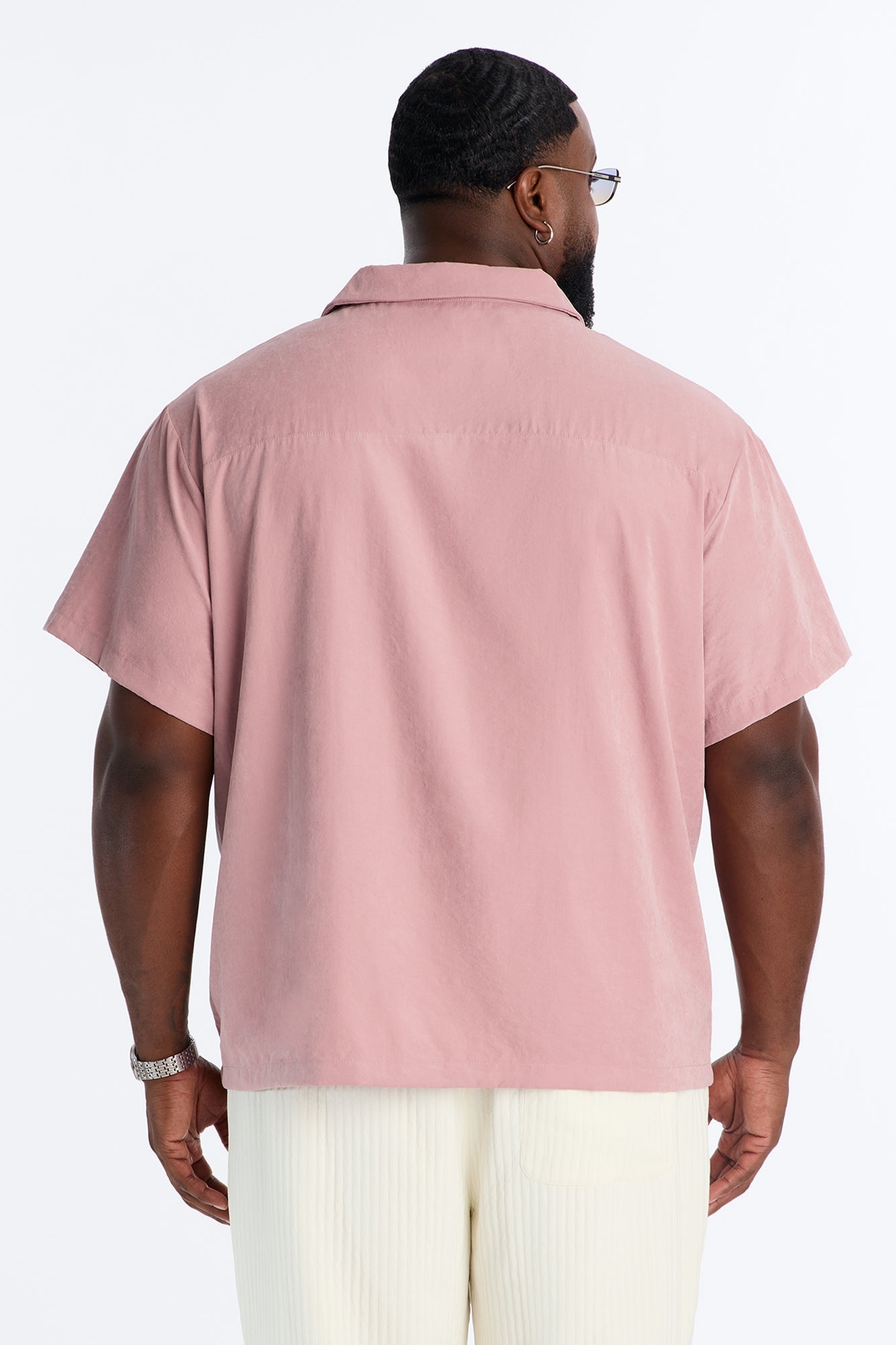 Neo Faux Suede Relaxed Cuban Collar Shirt - Mauve image 4