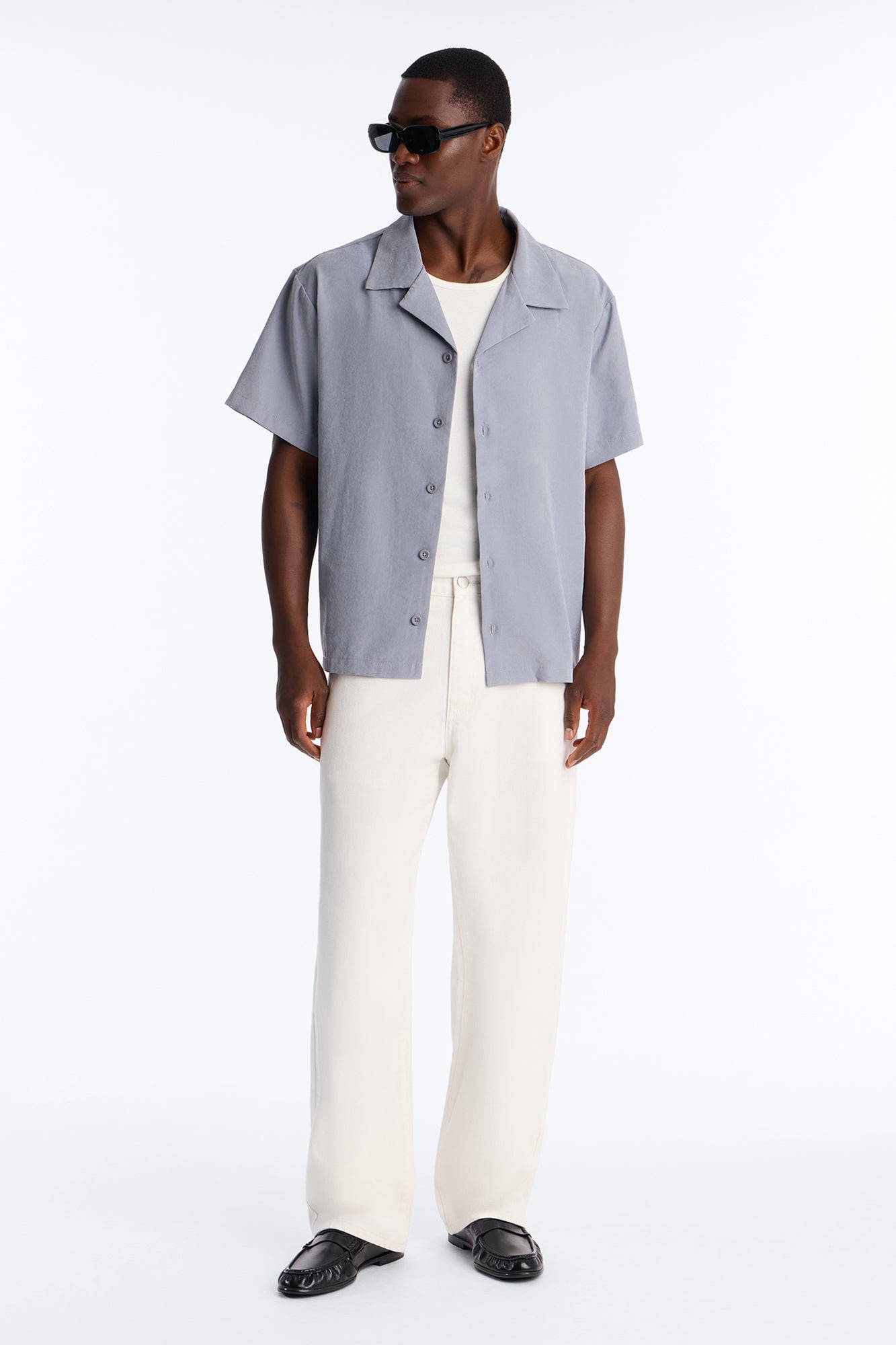 Neo Faux Suede Relaxed Cuban Collar Shirt - Slate Blue image 5