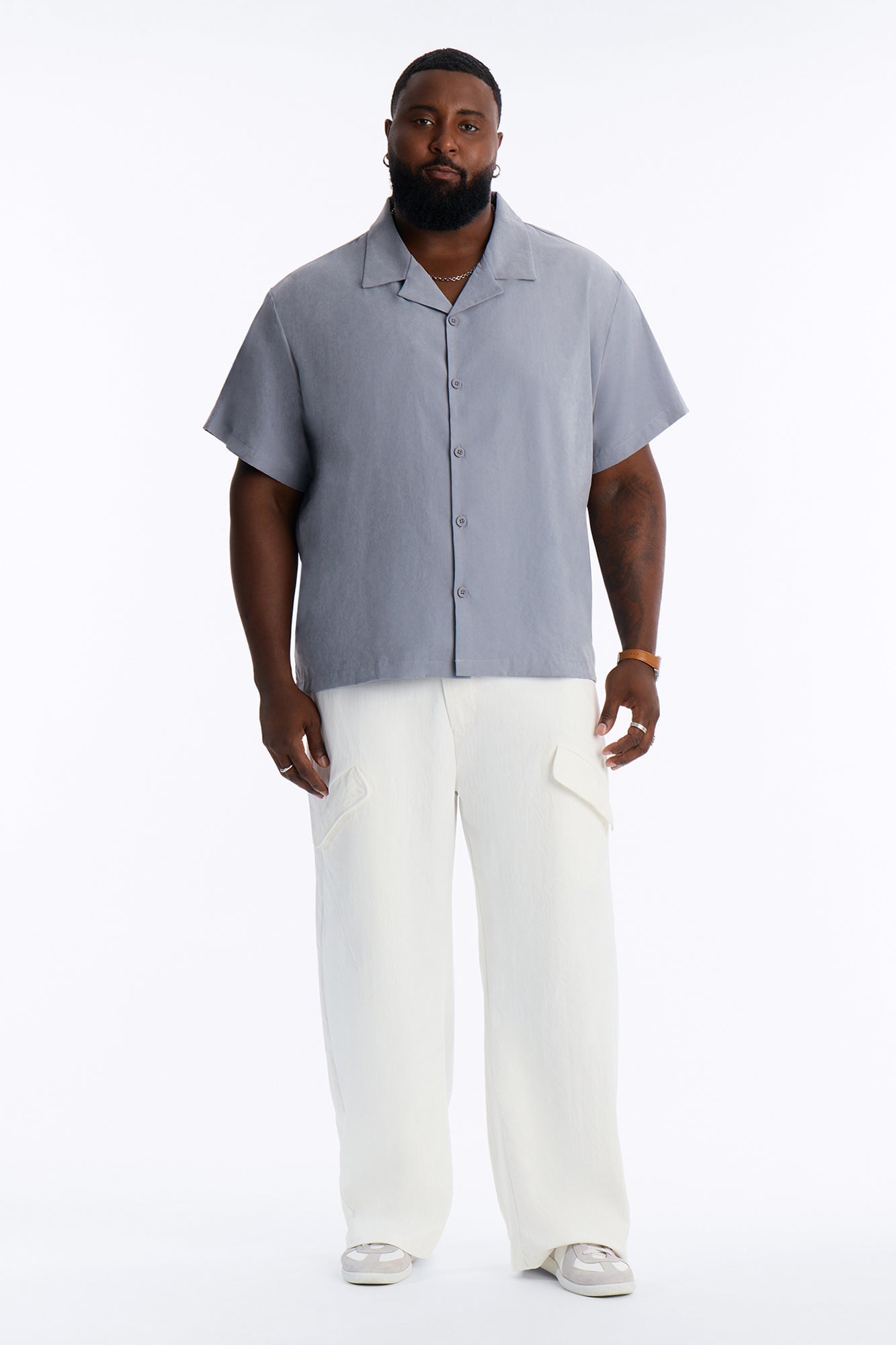 Neo Faux Suede Relaxed Cuban Collar Shirt - Slate Blue image 2
