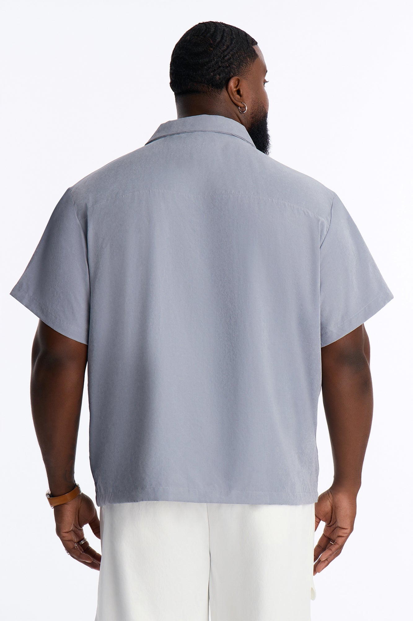 Neo Faux Suede Relaxed Cuban Collar Shirt - Slate Blue image 4