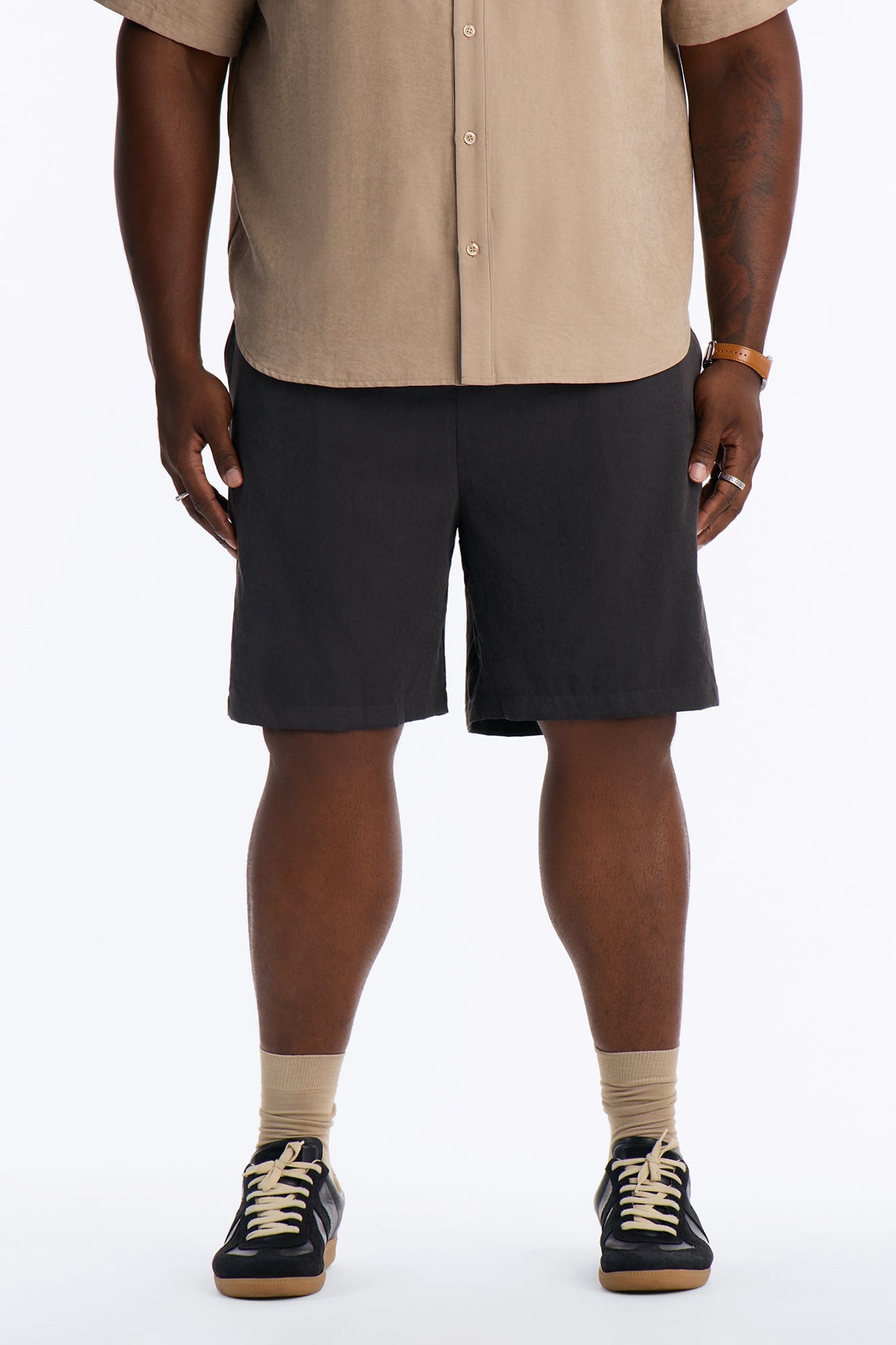 Neo Faux Suede Relaxed Trouser Short - Black image 1