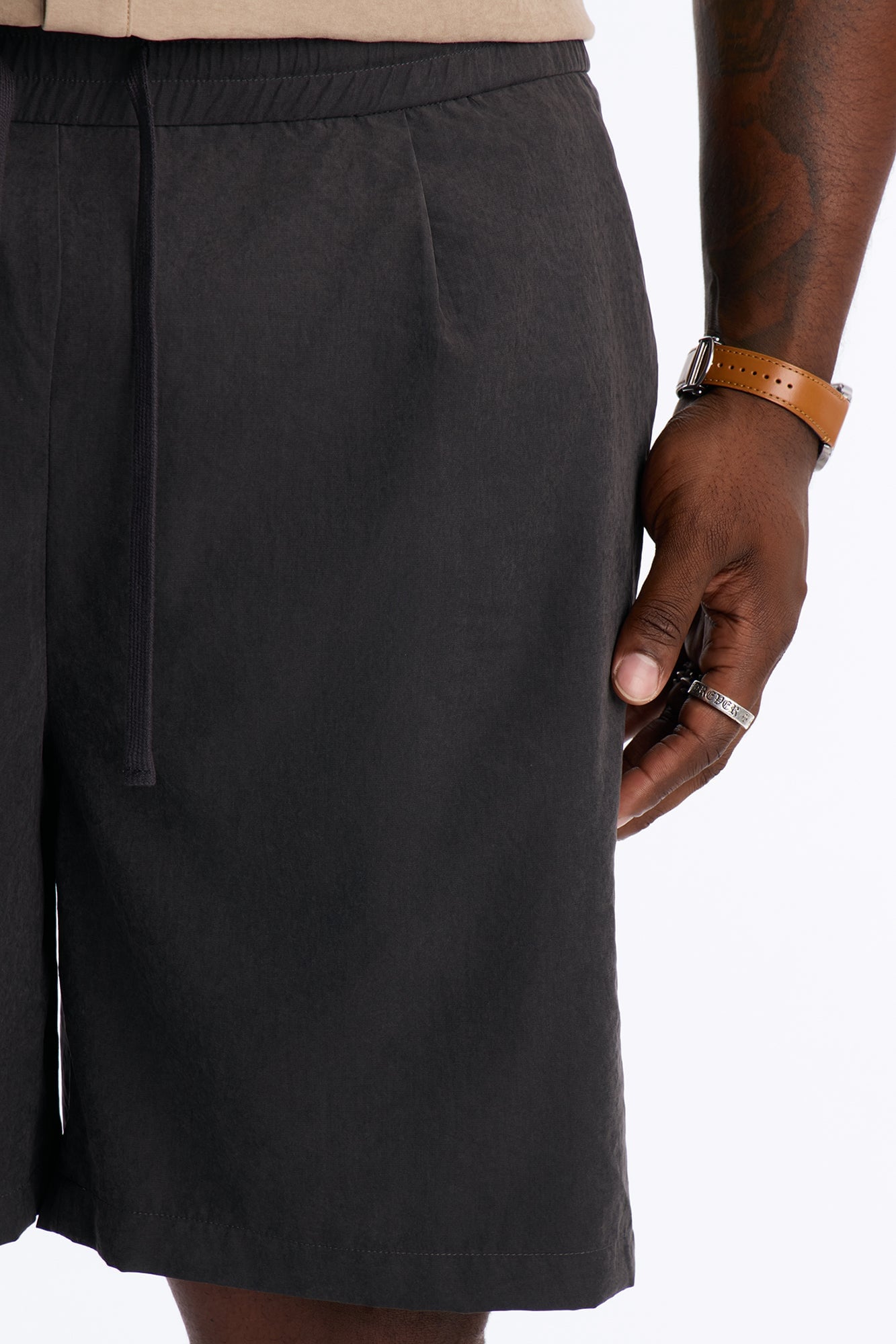 Neo Faux Suede Relaxed Trouser Short - Black image 3