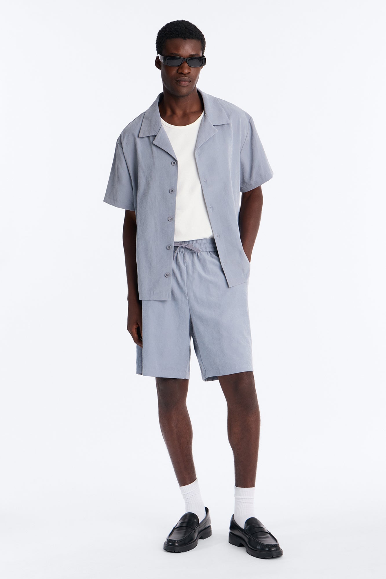 Neo Faux Suede Relaxed Trouser Short - Slate Blue image 5