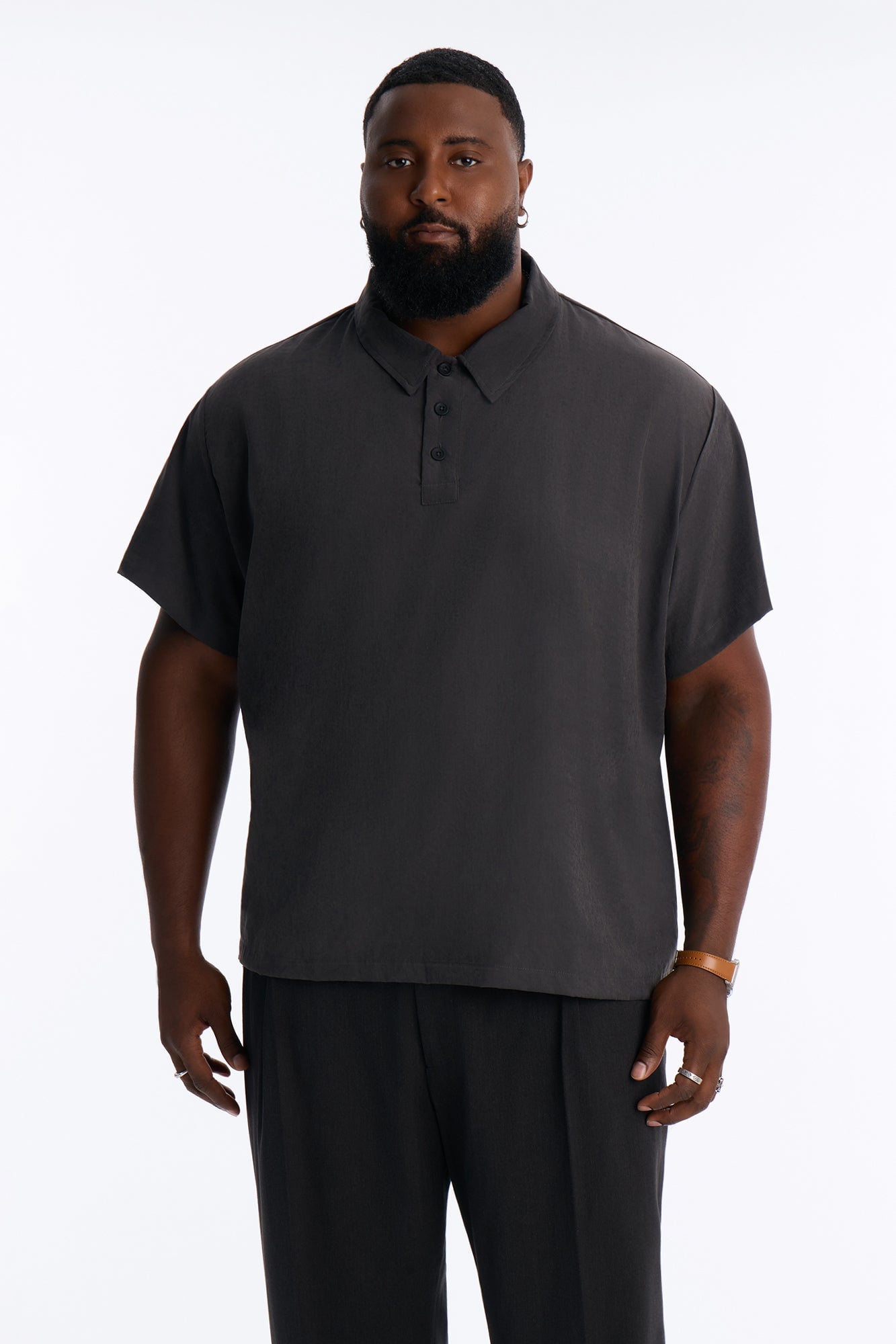 Neo Faux Suede Short Sleeve Polo - Black image 1