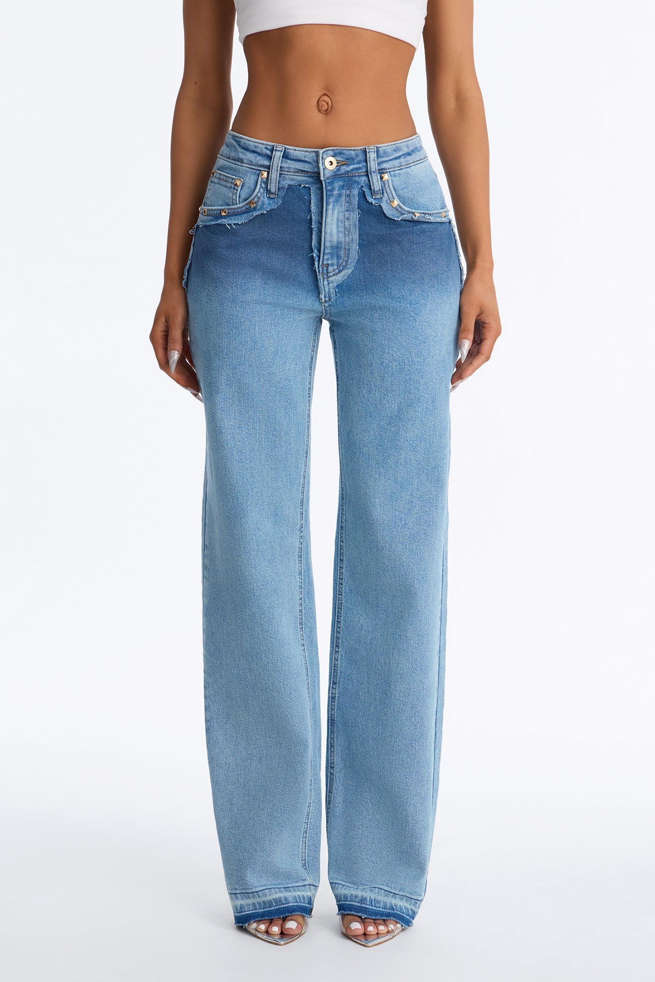 Sound Check Studded Straight Leg Jeans - Medium Wash image 1