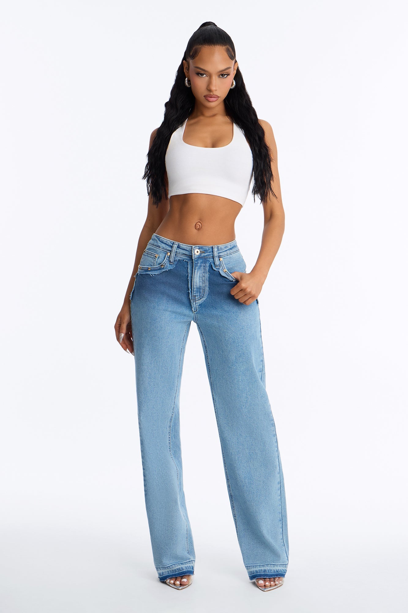 Sound Check Studded Straight Leg Jeans - Medium Wash image 2