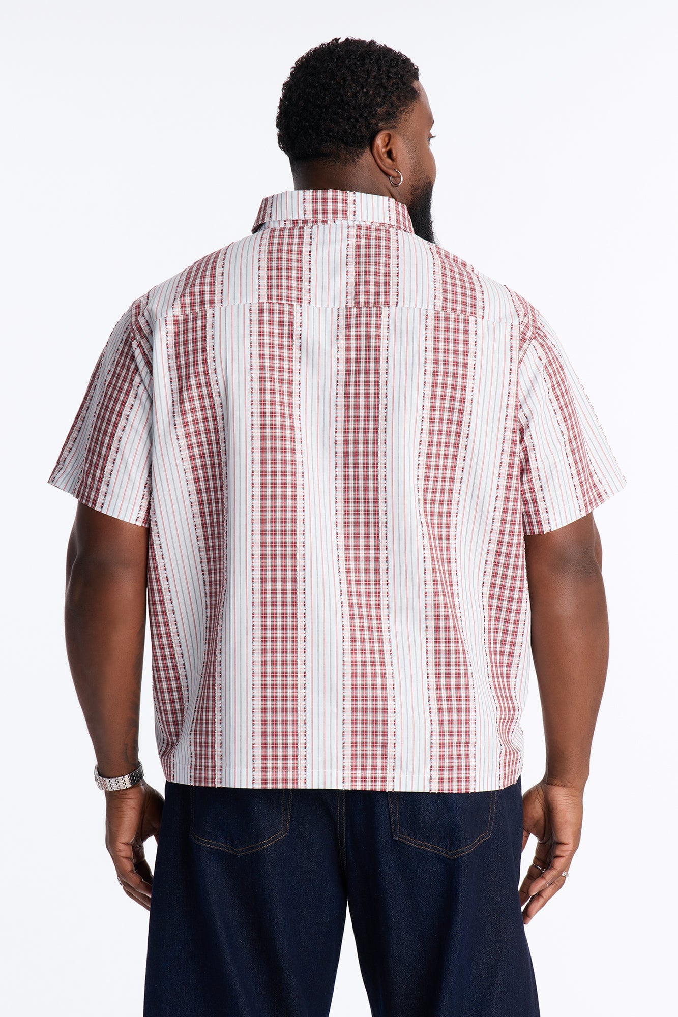 Plaid Dual Toned Button Up Shirt - Red/combo image 3