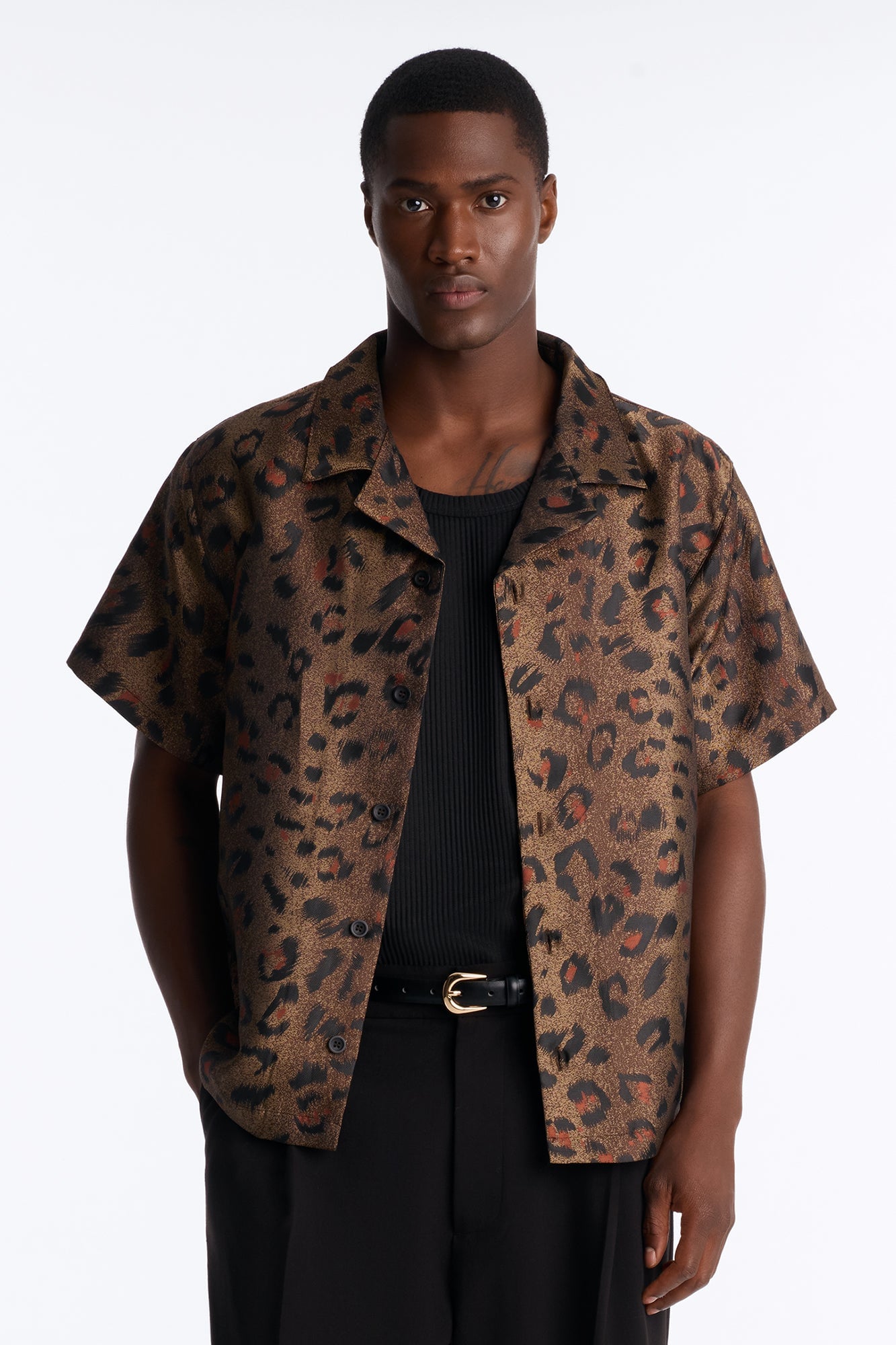 Dune Leopard Cuban Collar Button Up Shirt - Brown/combo image 5