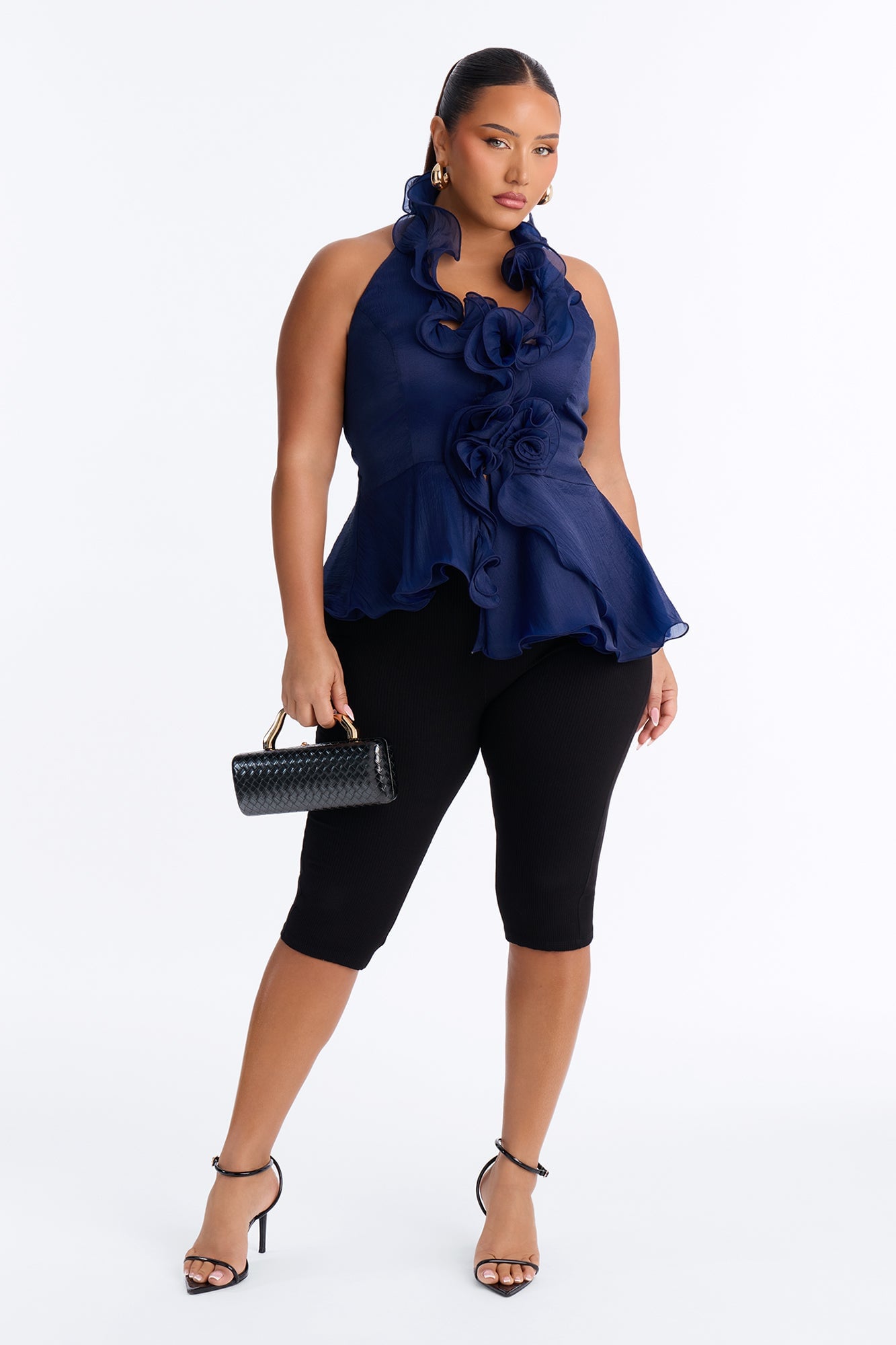 Alara Ruffle Halter Top - Navy image 2