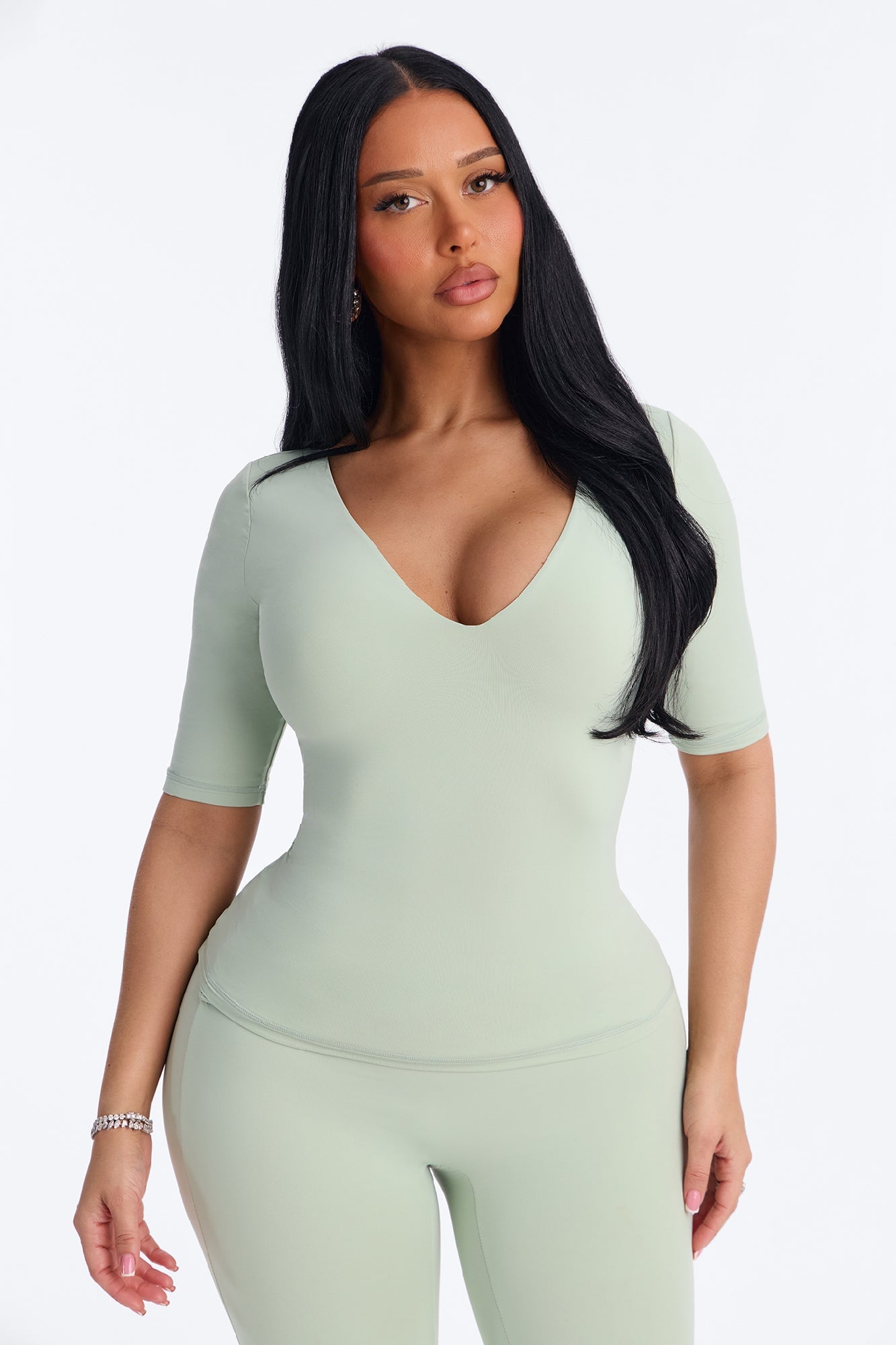 Second Skin Deep U Neck Elbow Sleeve Top - Mint image 5