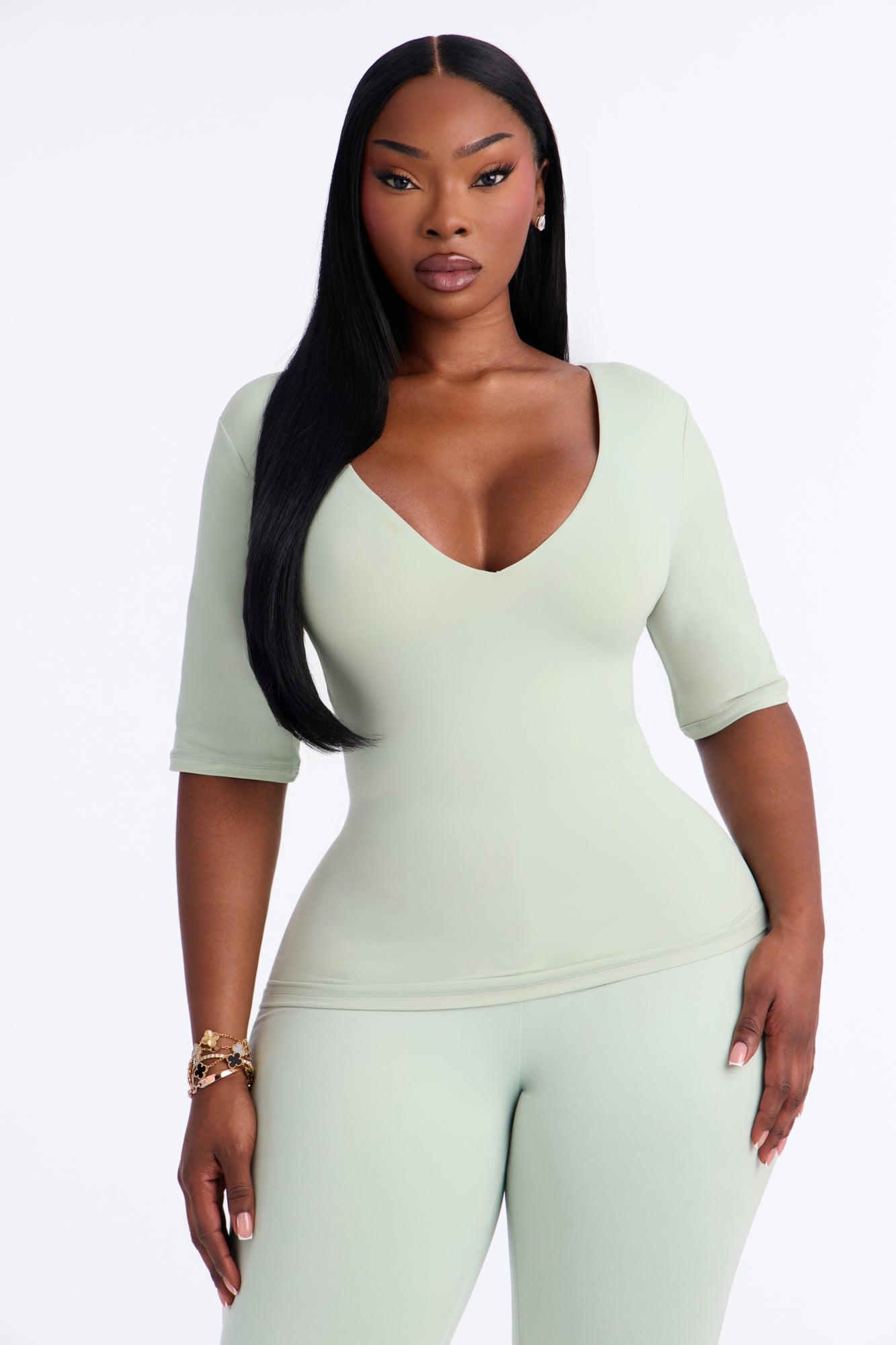 Second Skin Deep U Neck Elbow Sleeve Top - Mint image 1