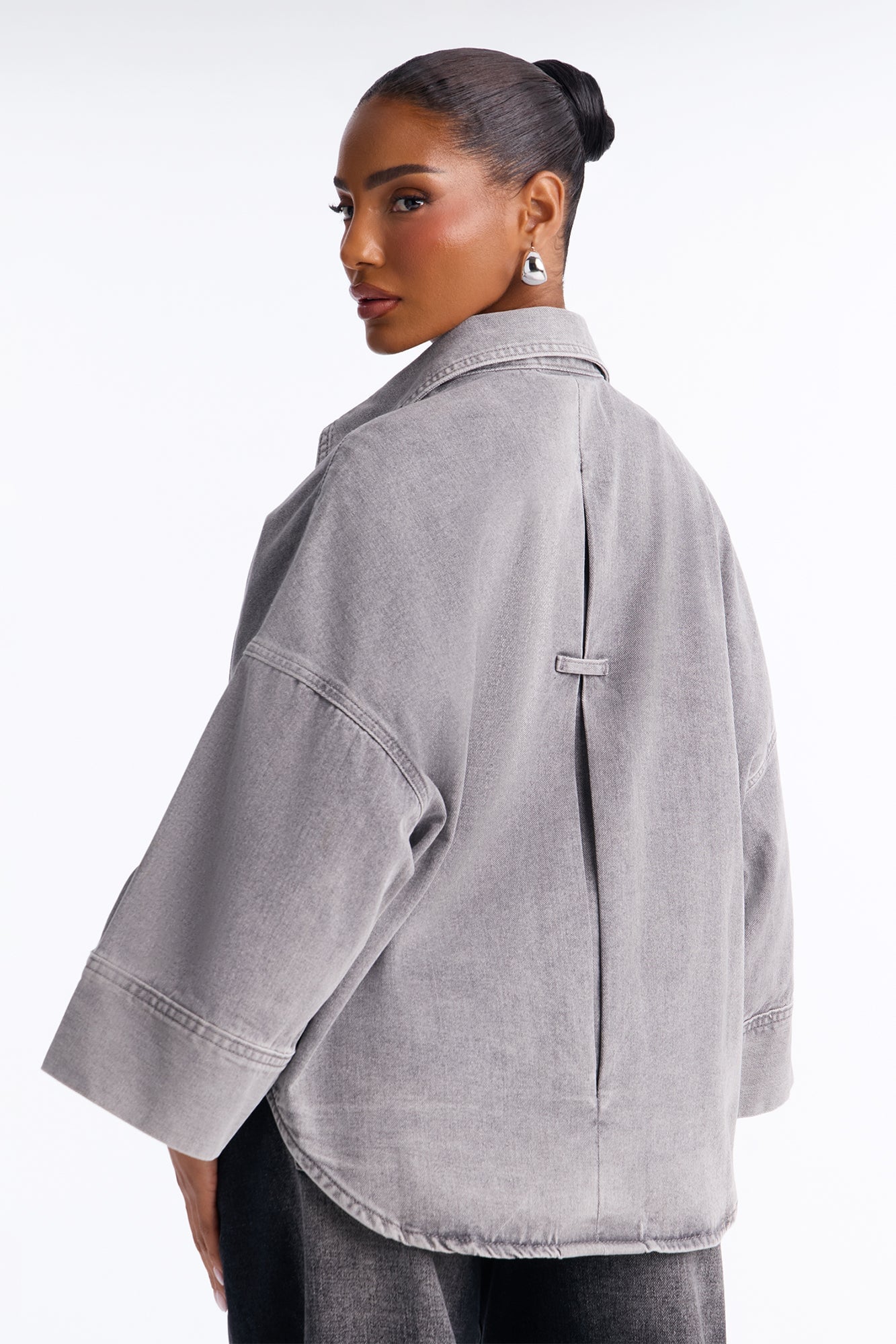 Fit Secured Oversized Denim Shirt - Charcoal image 8