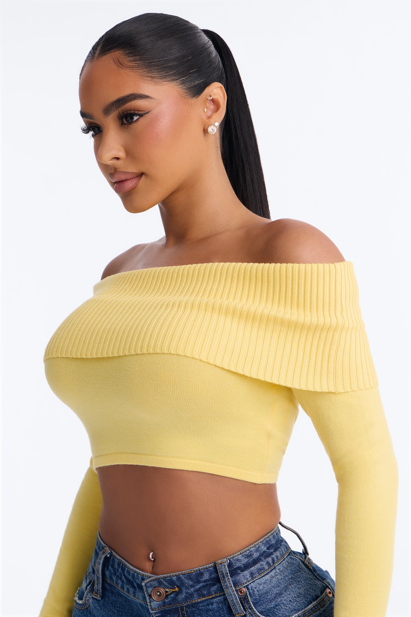 Polly Off Shoulder Sweater - Butter Yellow image 7