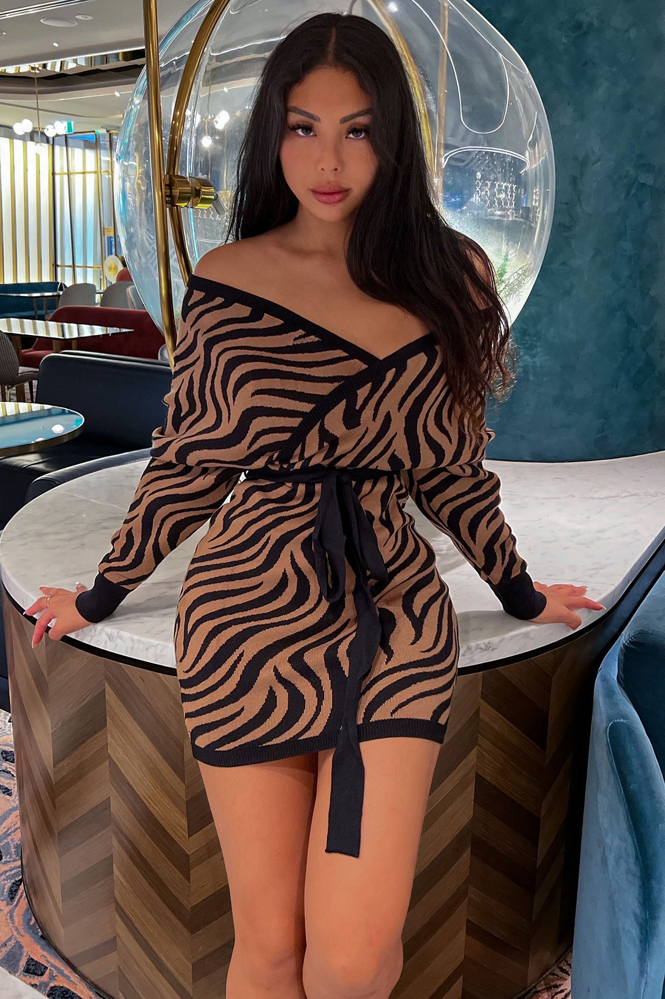 Free To Roam Zebra Sweater Dress - Brown/combo image 6