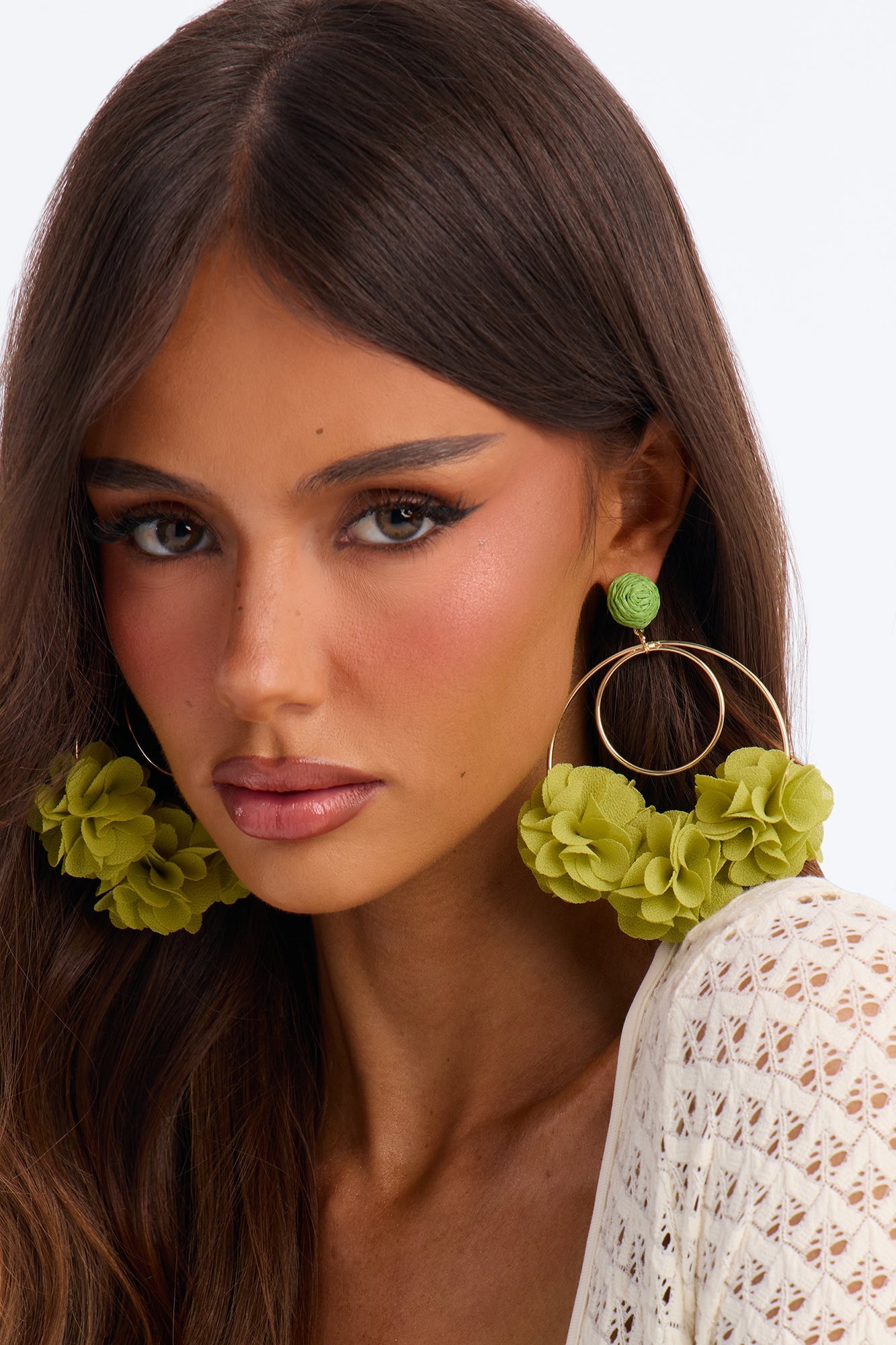 Had Me At Hello Hoop Earrings - Gold/Green image 1