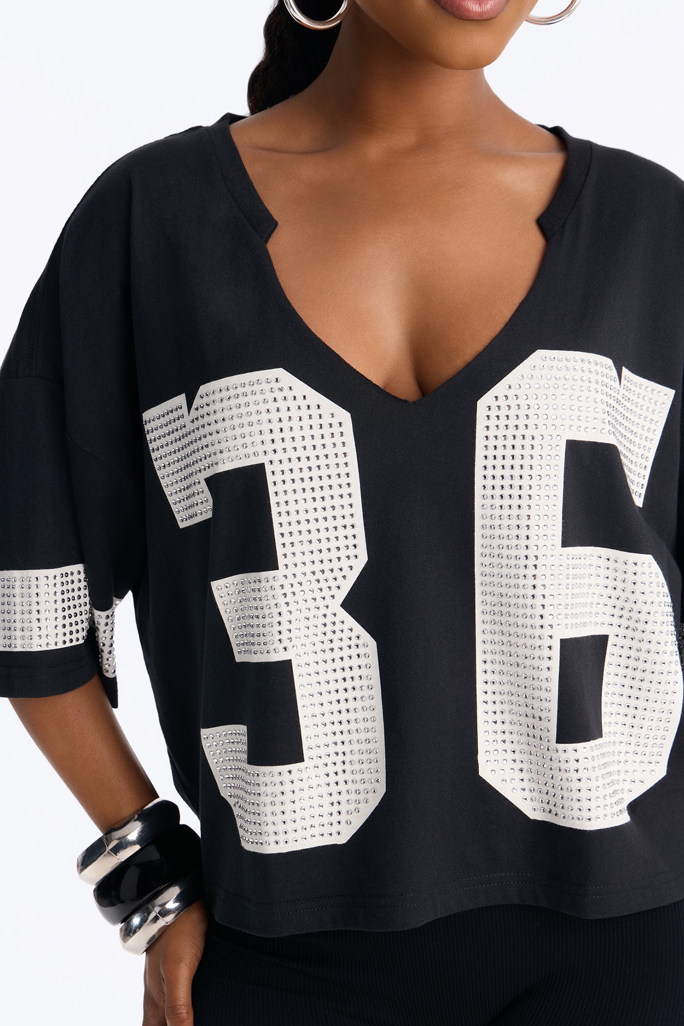 36 Power Player Rhinestone Jersey Tee - Black image 3
