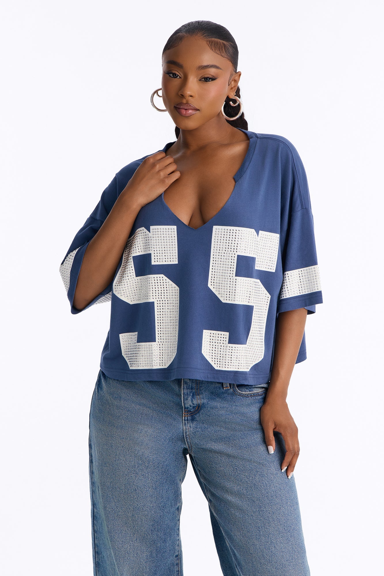 55 All Star Rhinestone Trim Jersey Tee - Navy image 1