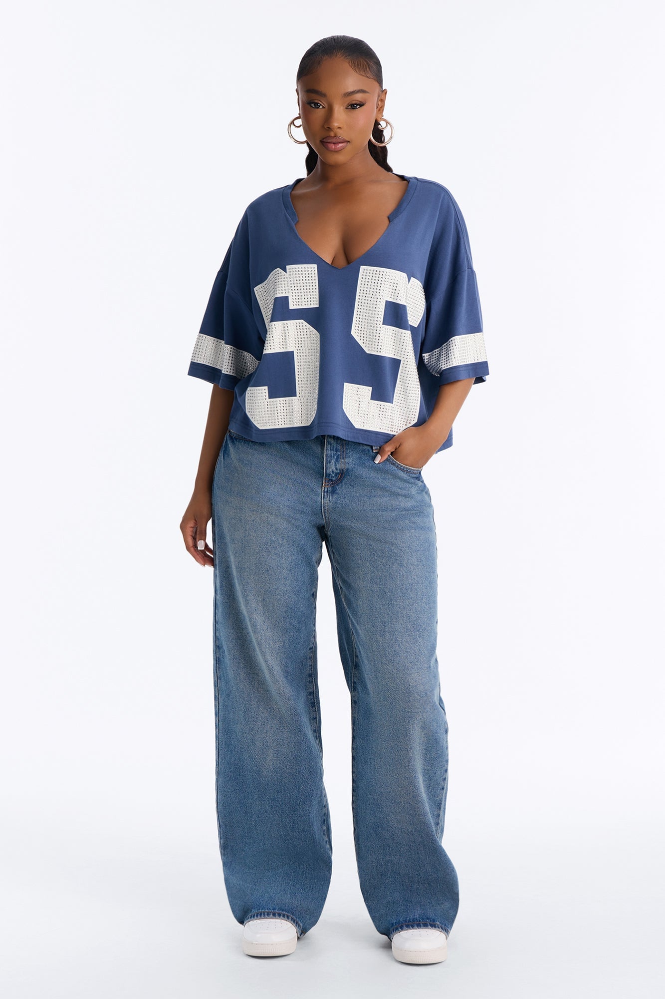 55 All Star Rhinestone Trim Jersey Tee - Navy image 2