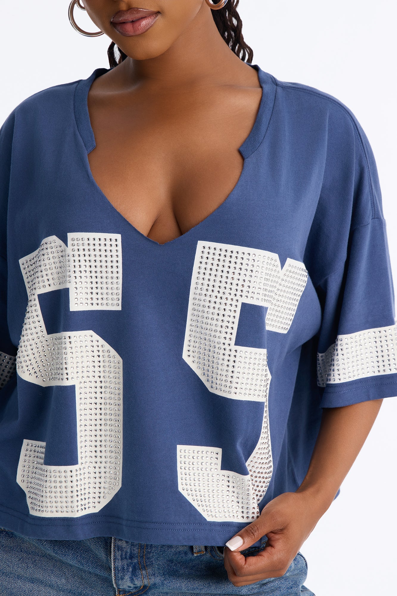 55 All Star Rhinestone Trim Jersey Tee - Navy image 3