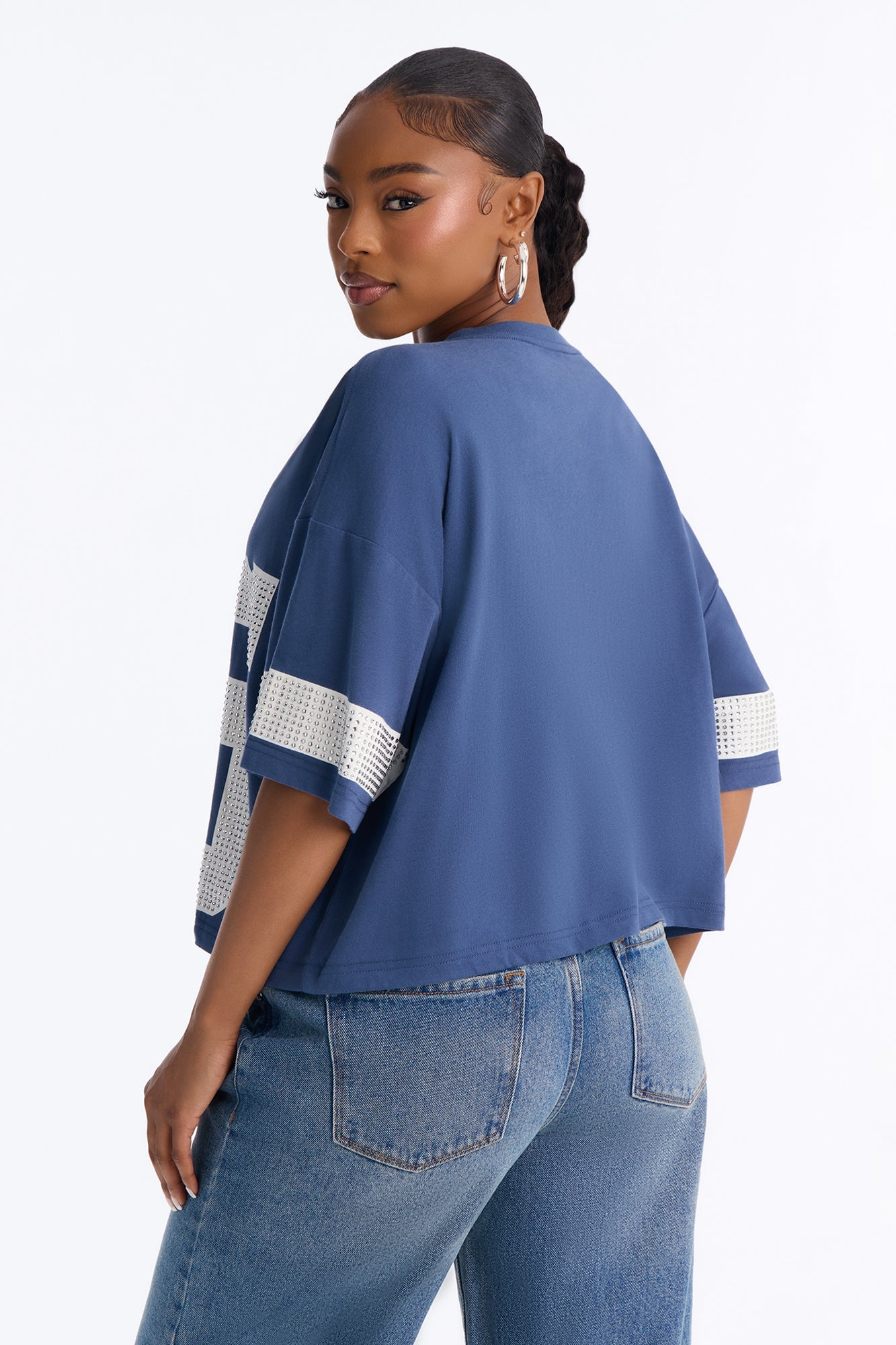 55 All Star Rhinestone Trim Jersey Tee - Navy image 4