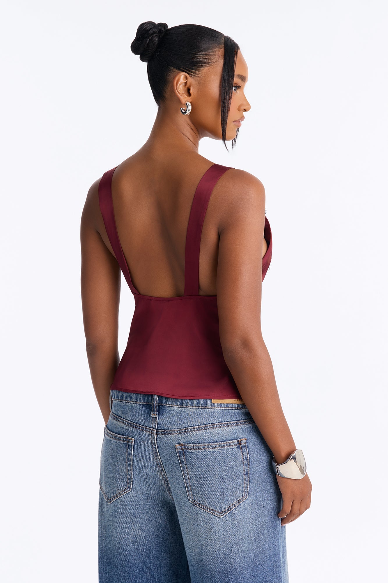 Show Me Better Lace Trim Satin Top - Burgundy image 8