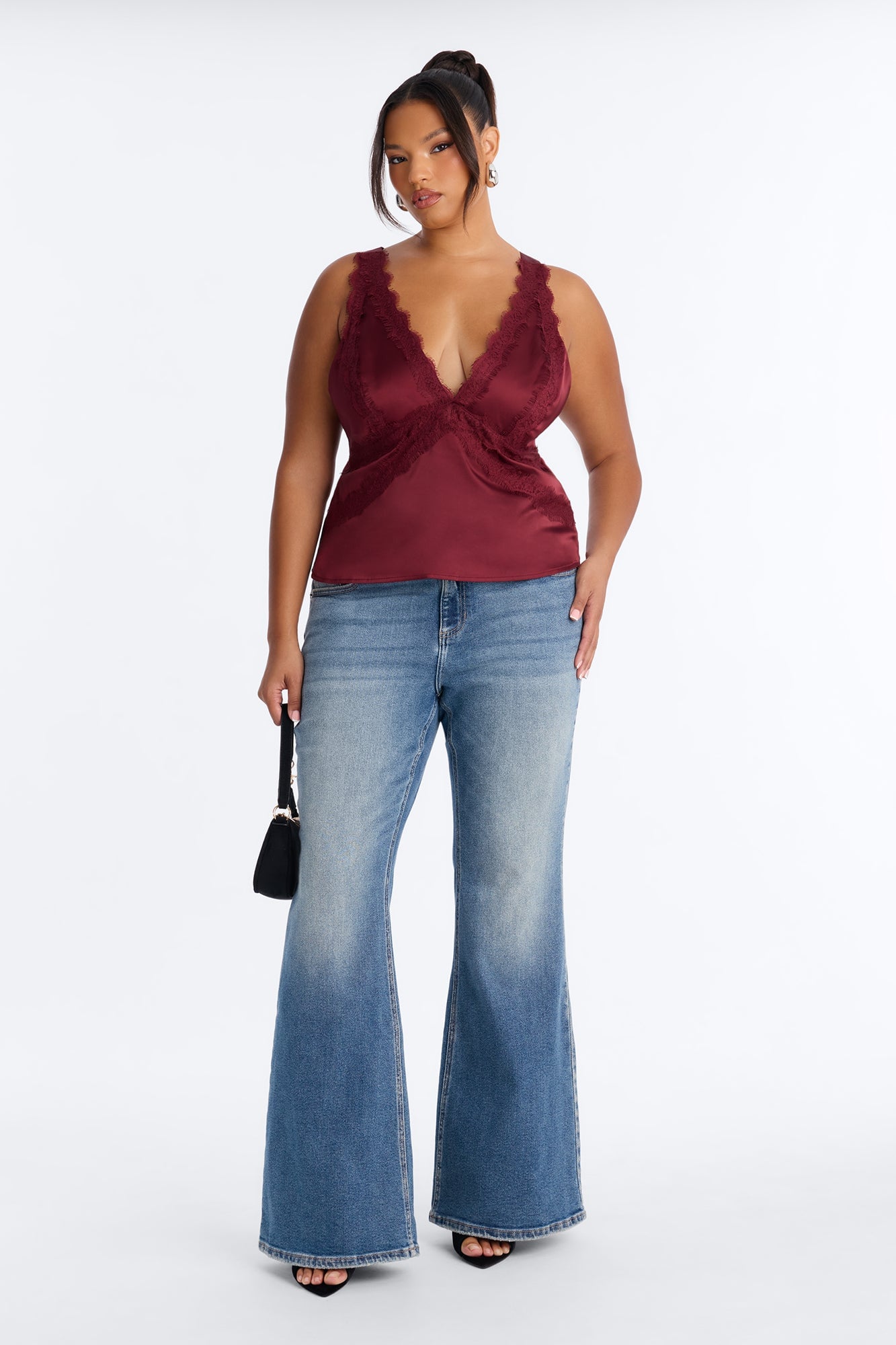 Show Me Better Lace Trim Satin Top - Burgundy image 2