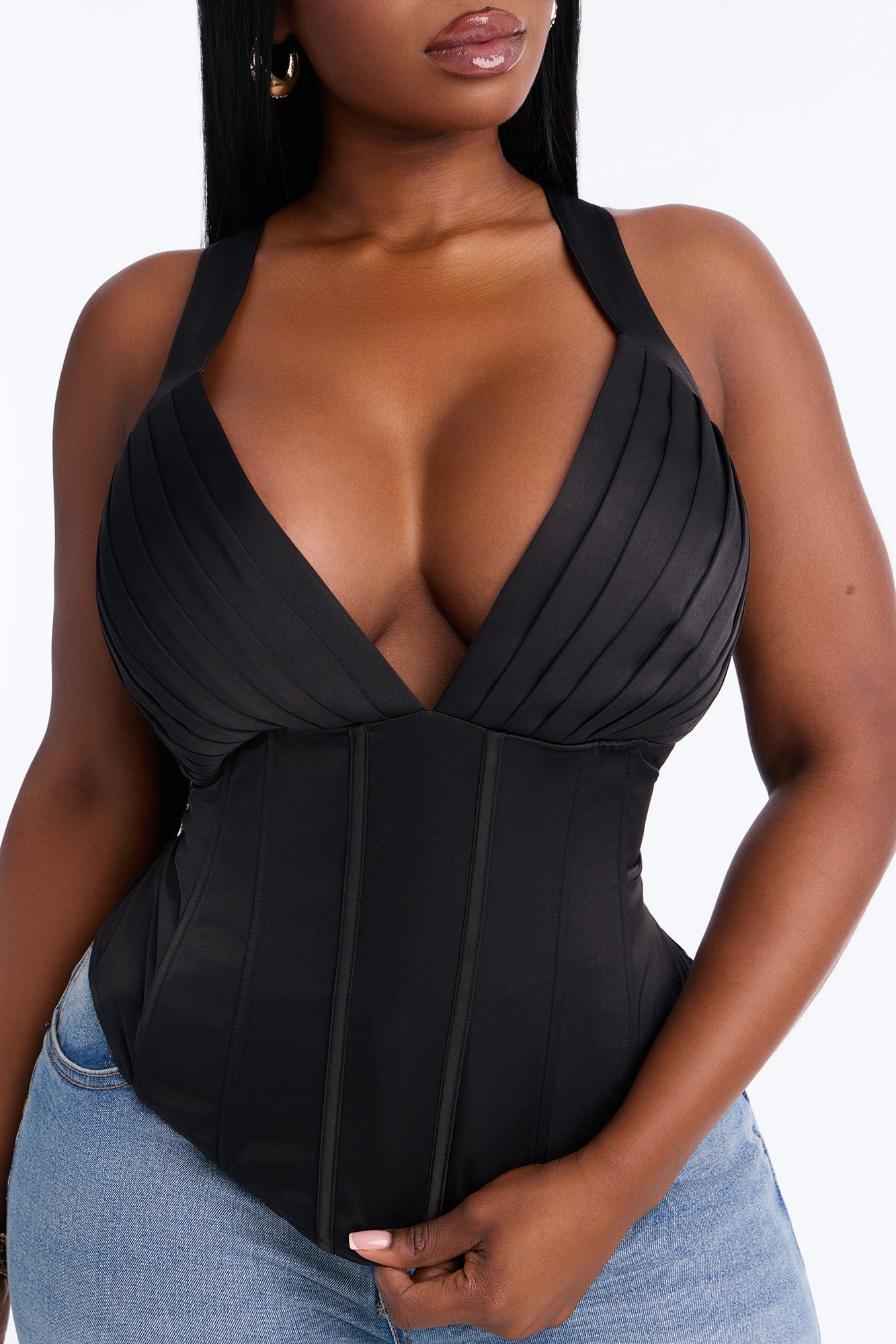 Envy Me Lace Up Satin Corset - Black image 4