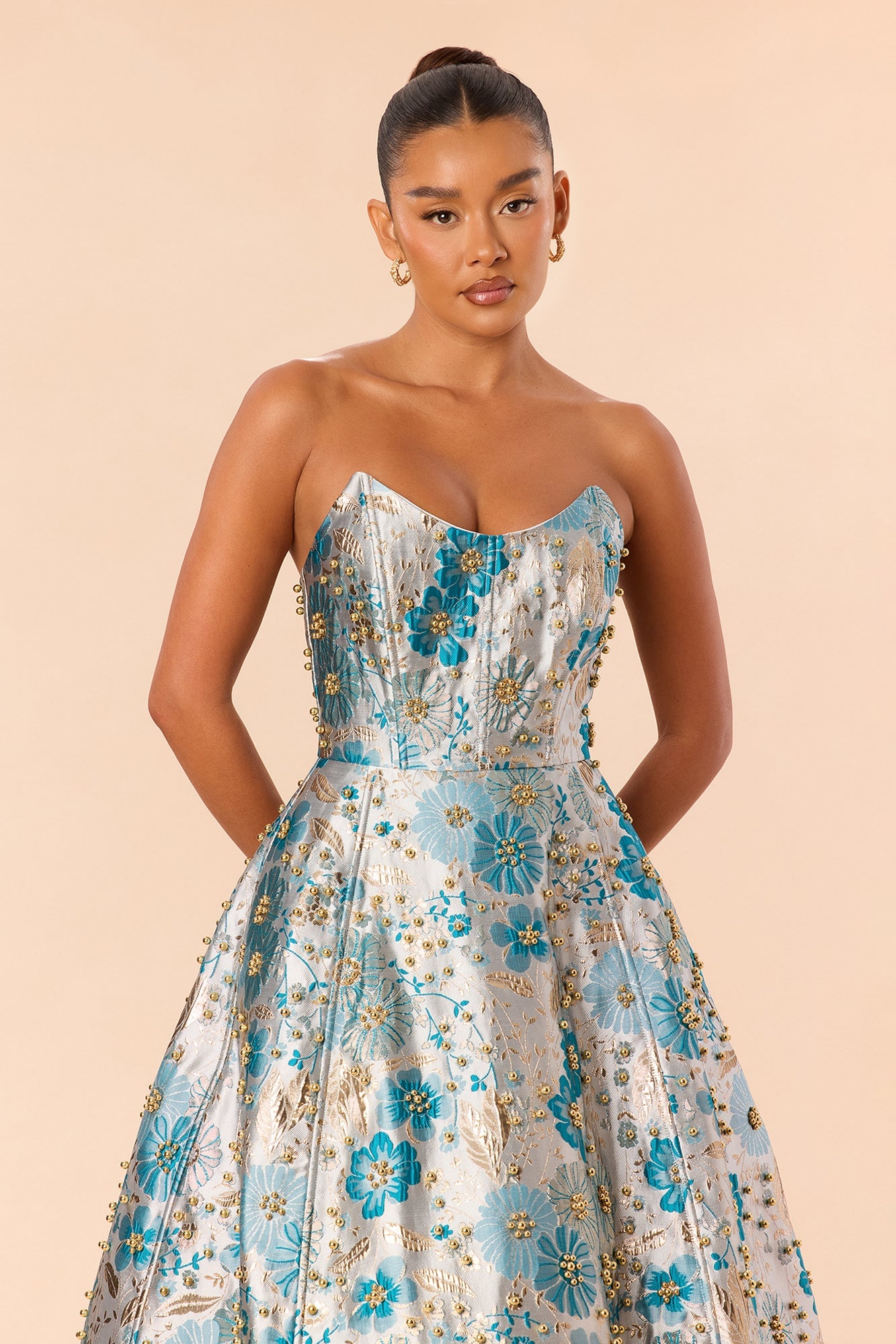 Honey Kiss Jacquard Midi Dress - Teal/combo image 9