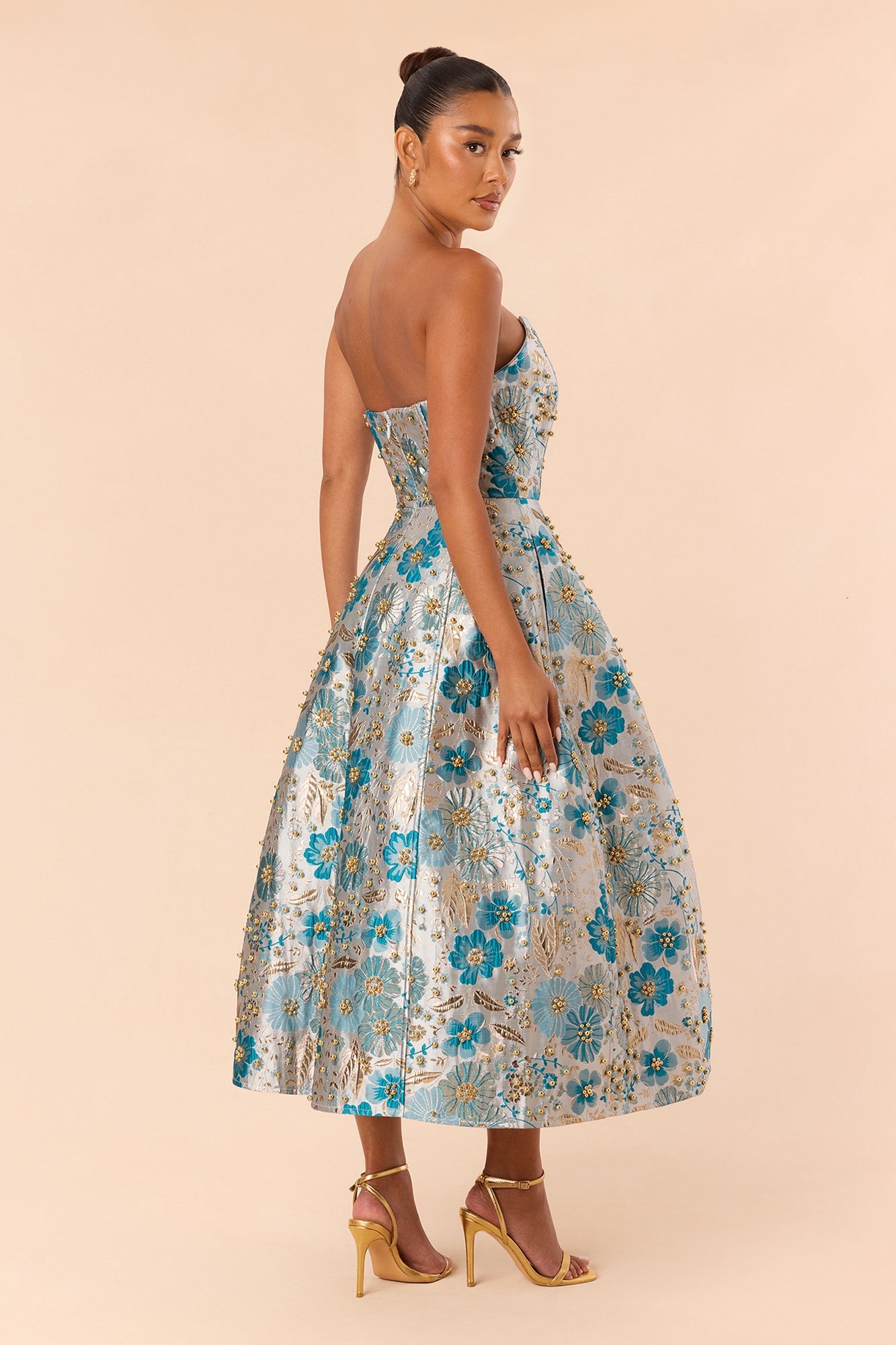 Honey Kiss Jacquard Midi Dress - Teal/combo image 7
