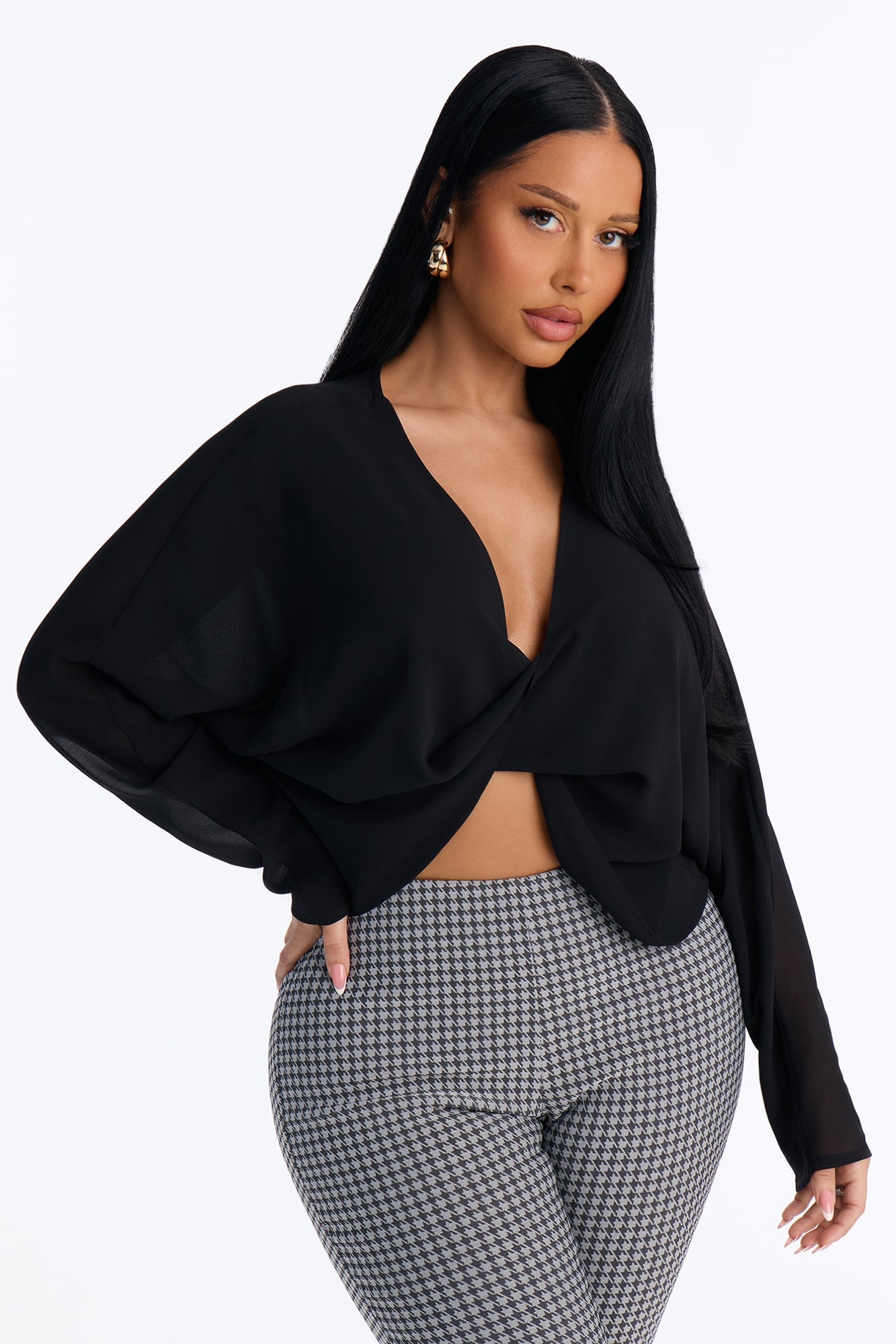 Collecting Cities Twisted Chiffon Blouse - Black image 1