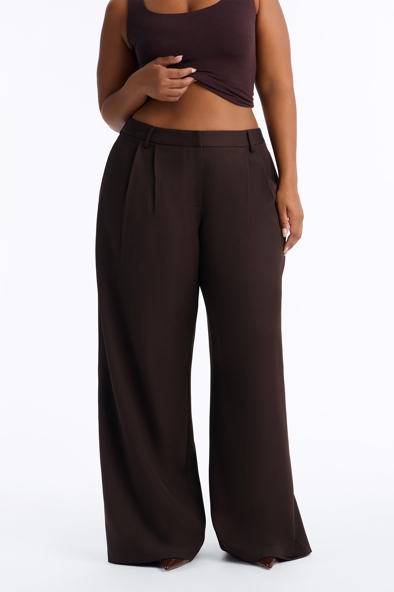 Jet Days High Rise Pleated Wide Leg Trouser - Chocolate image 1