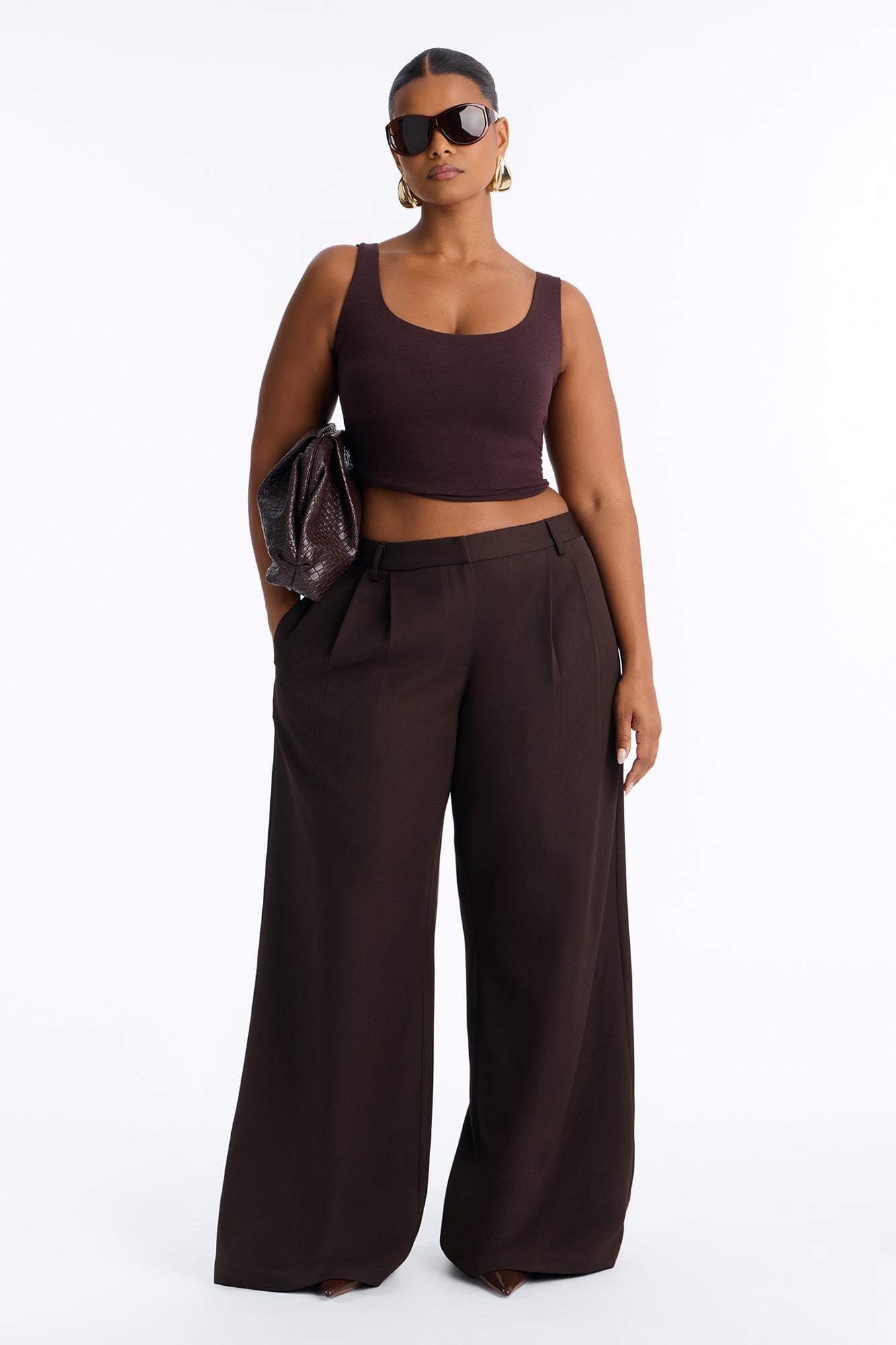 Jet Days High Rise Pleated Wide Leg Trouser - Chocolate image 2