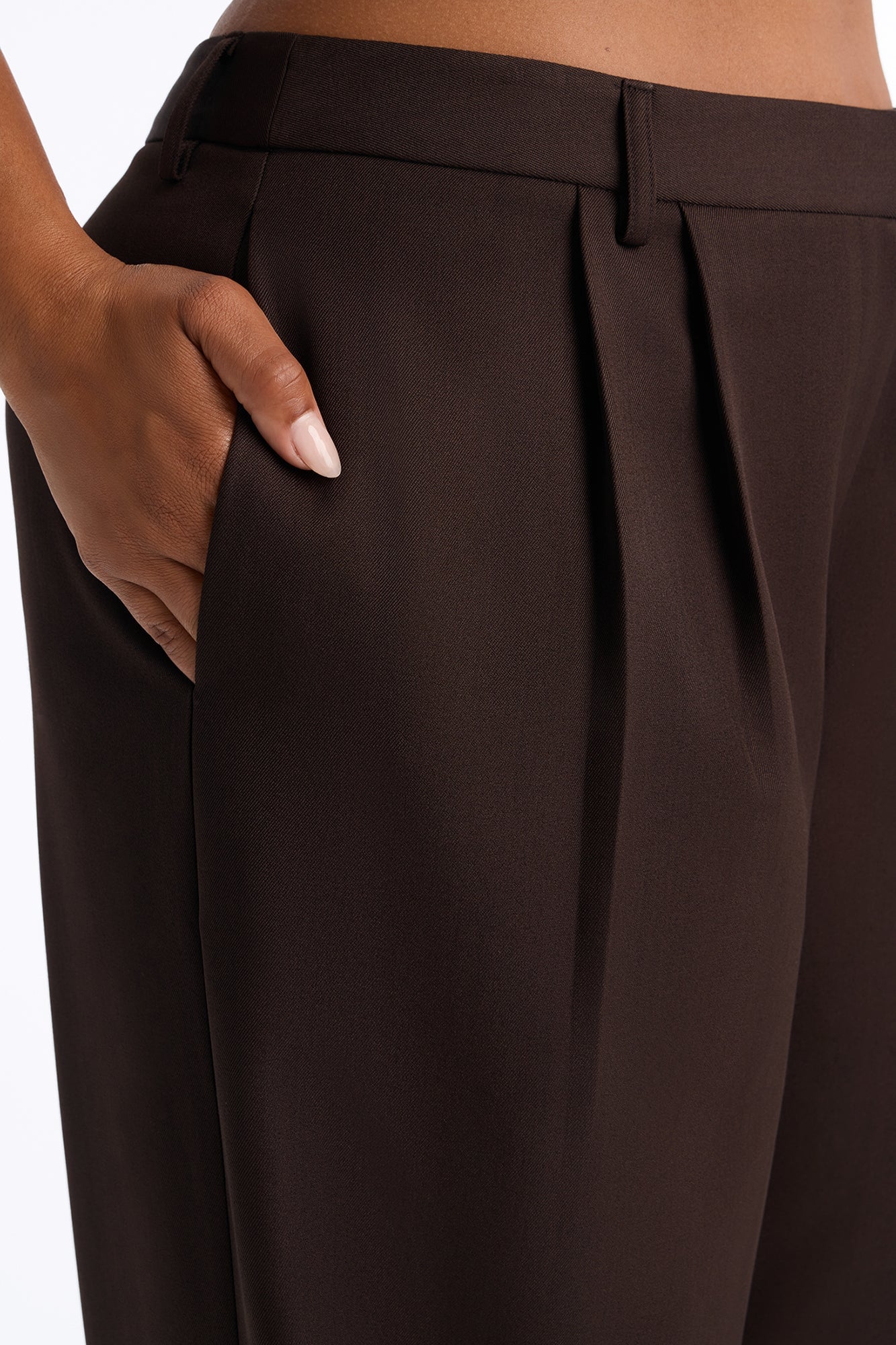 Jet Days High Rise Pleated Wide Leg Trouser - Chocolate image 3