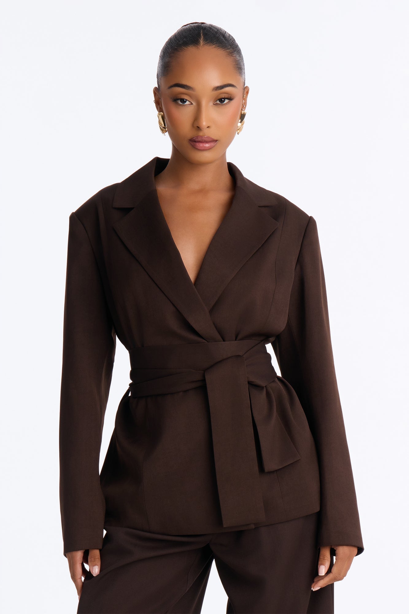 Jet Days Tie Waist Belted Blazer - Chocolate image 5