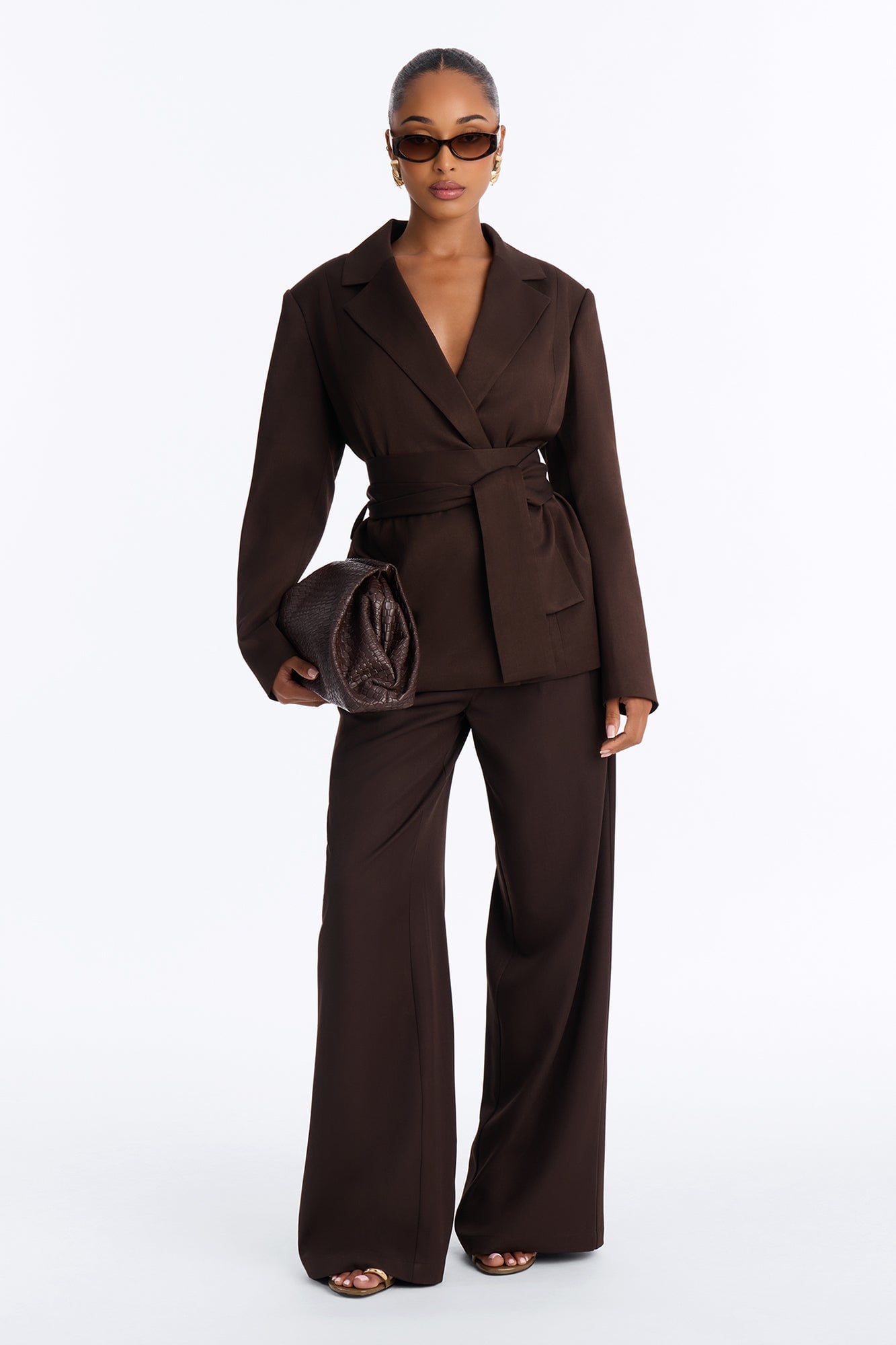 Jet Days Tie Waist Belted Blazer - Chocolate image 6