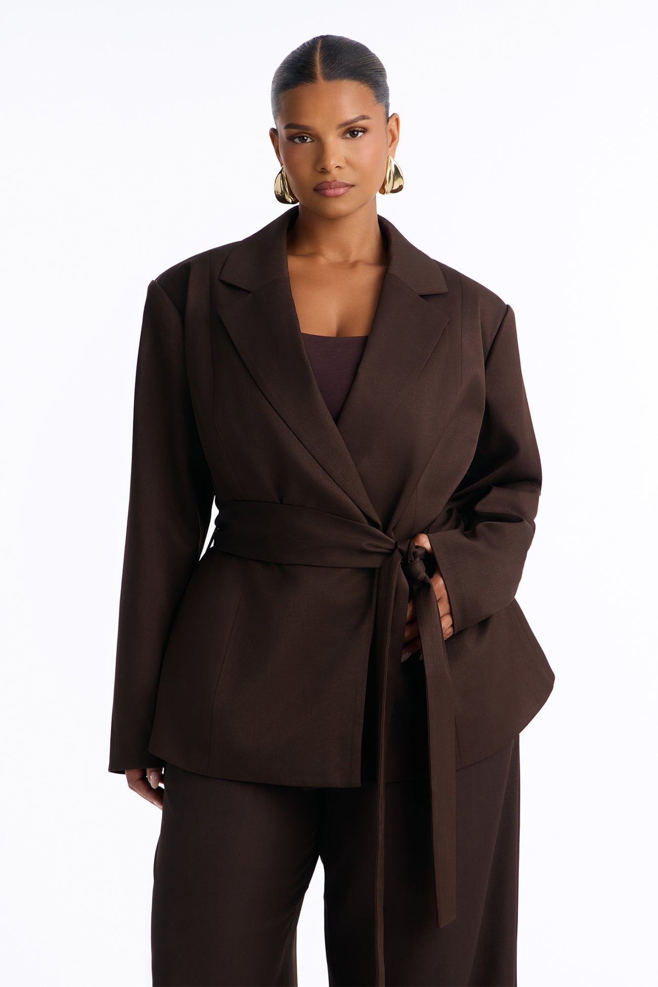 Jet Days Tie Waist Belted Blazer - Chocolate image 1