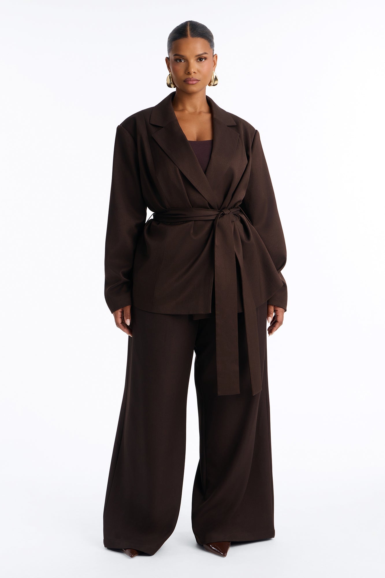 Jet Days Tie Waist Belted Blazer - Chocolate image 2