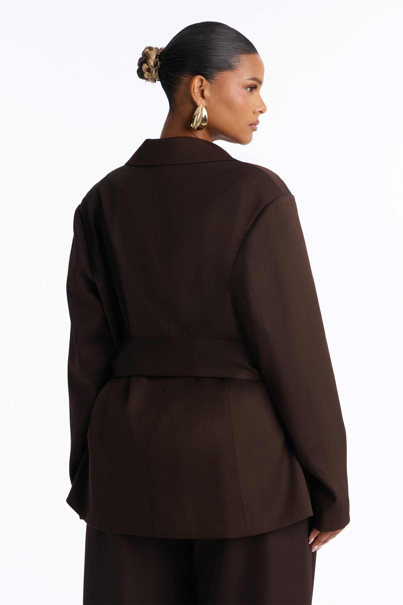 Jet Days Tie Waist Belted Blazer - Chocolate image 3
