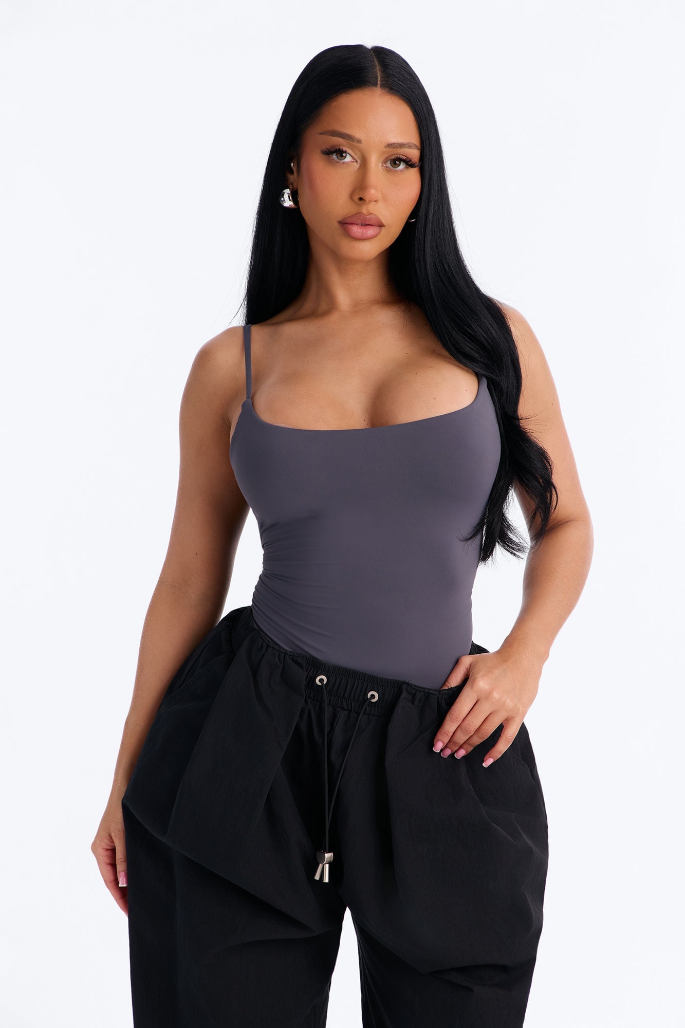 Second Skin Double Lined Square Neck Cami Bodysuit - Charcoal image 6