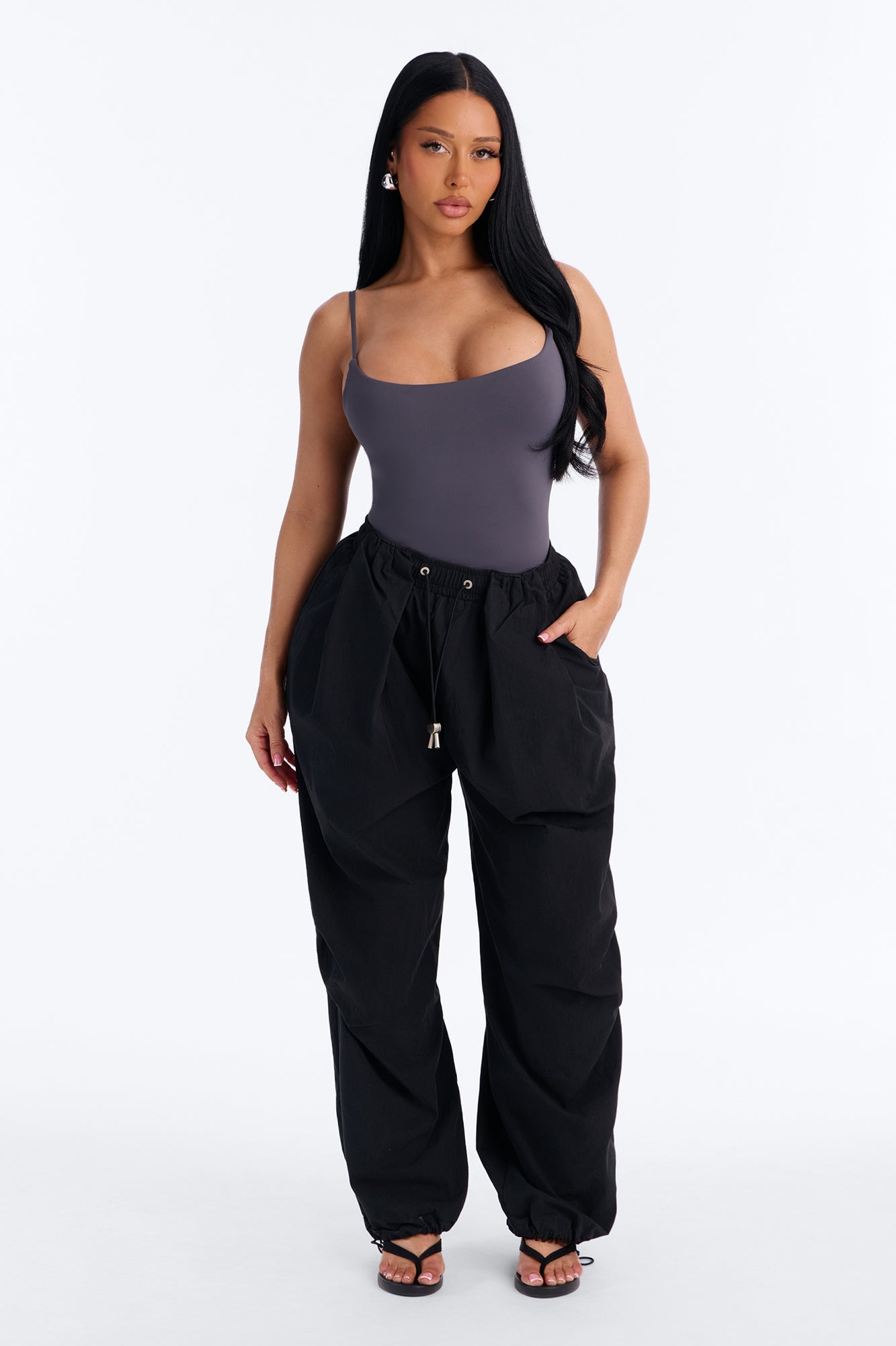 Second Skin Double Lined Square Neck Cami Bodysuit - Charcoal image 7